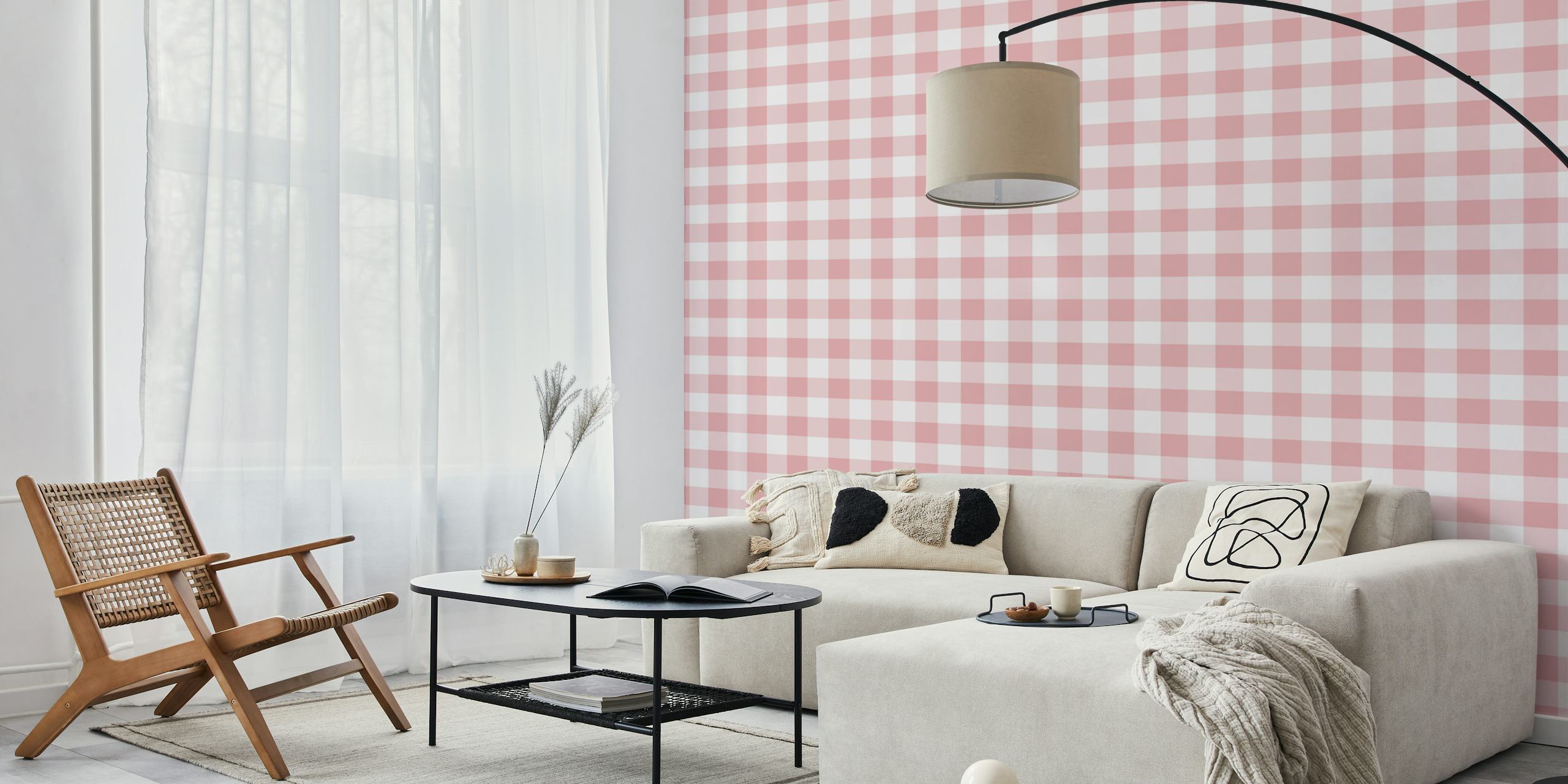Gingham 4 Pastel Pink tapet i et rom