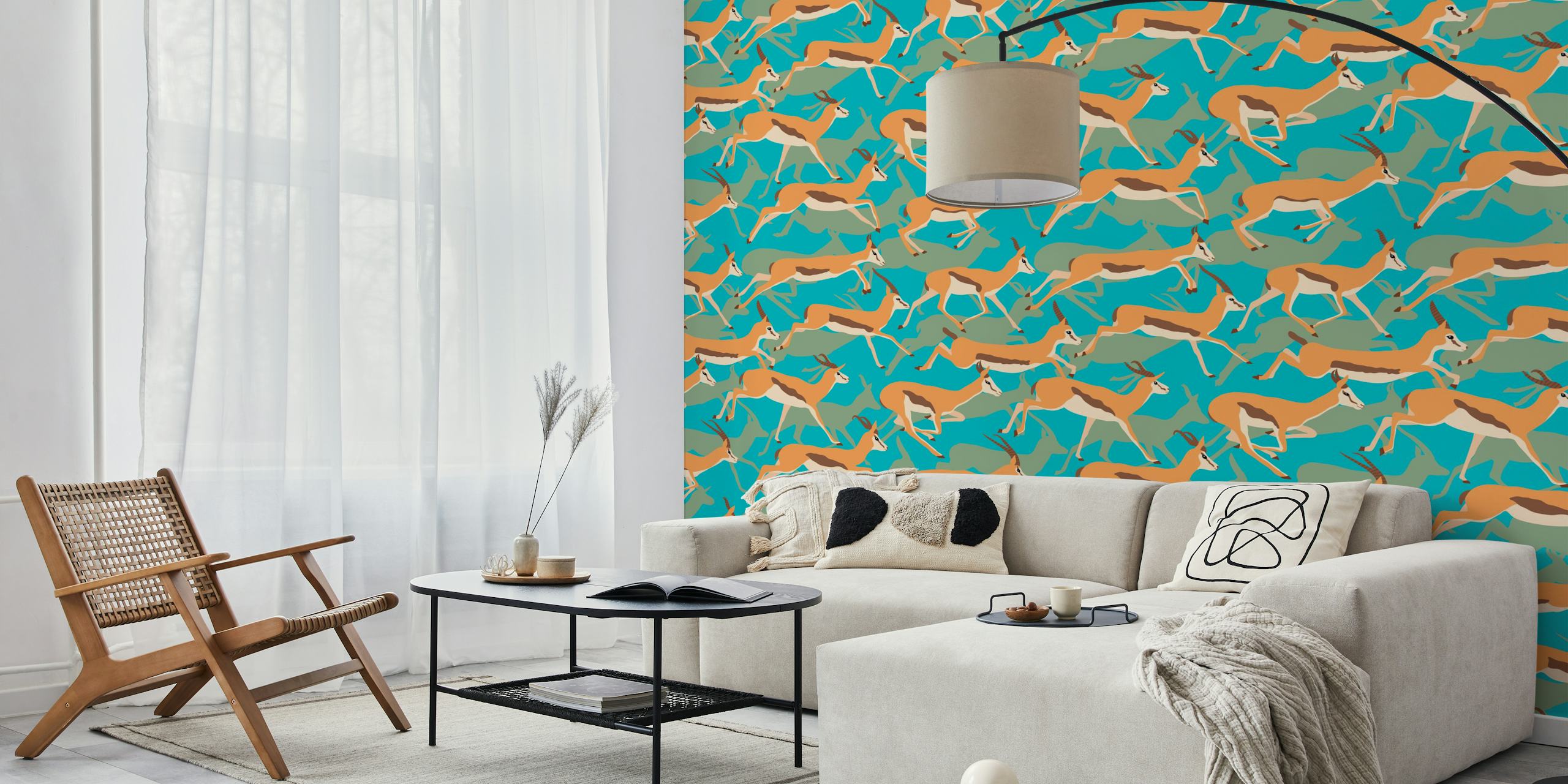 Running Gazelles behang in de woonkamer