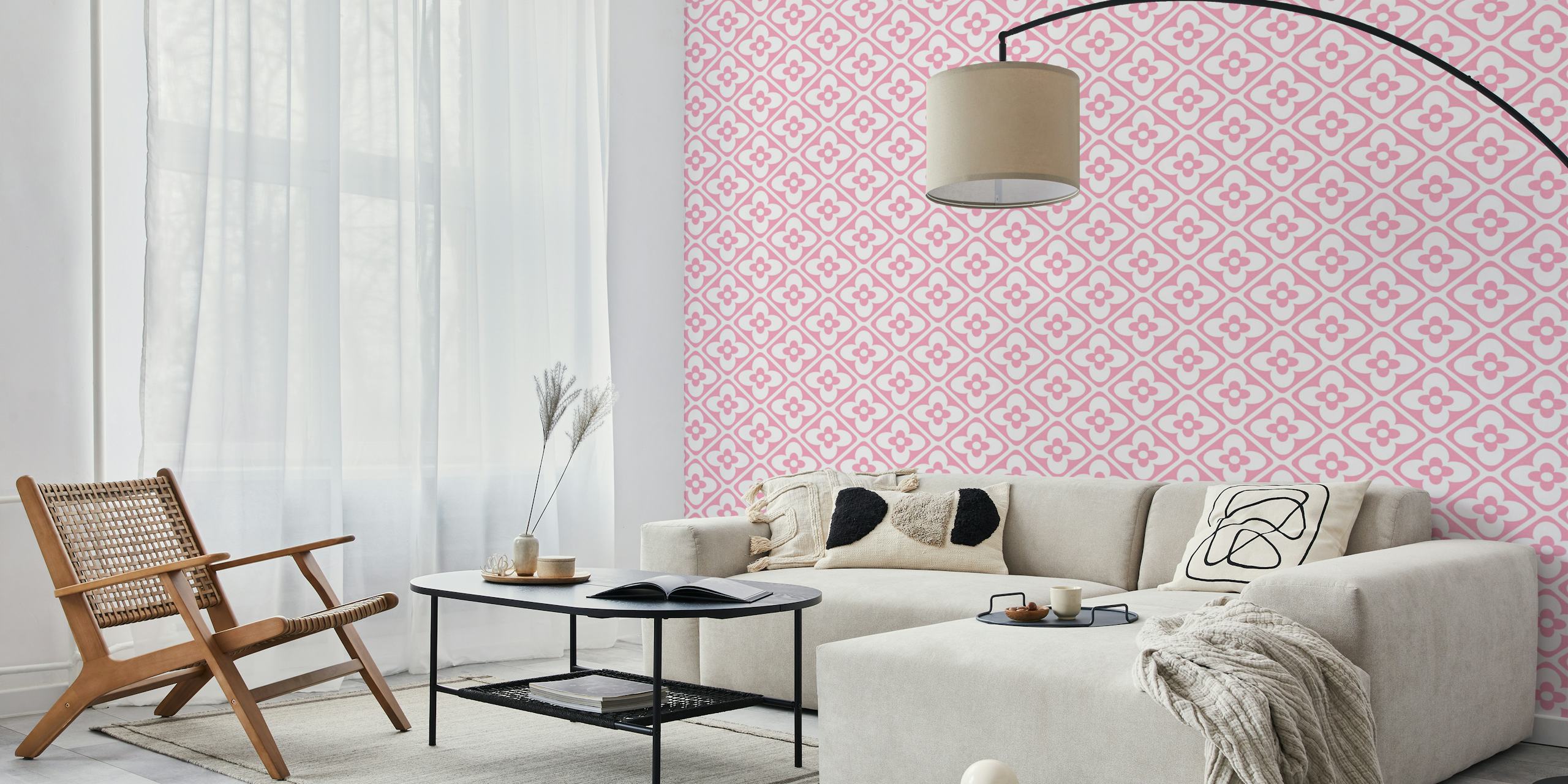 Pink Blossom Chic Floral Tiles Geo wanddecoratieontwerp