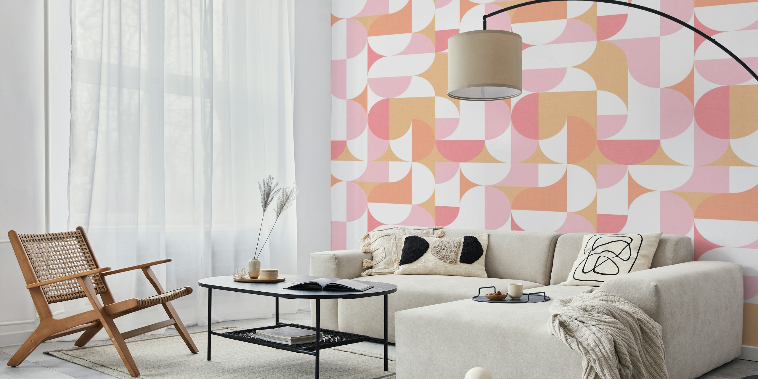 Mid-Mod geometric shapes wallpaper in a room