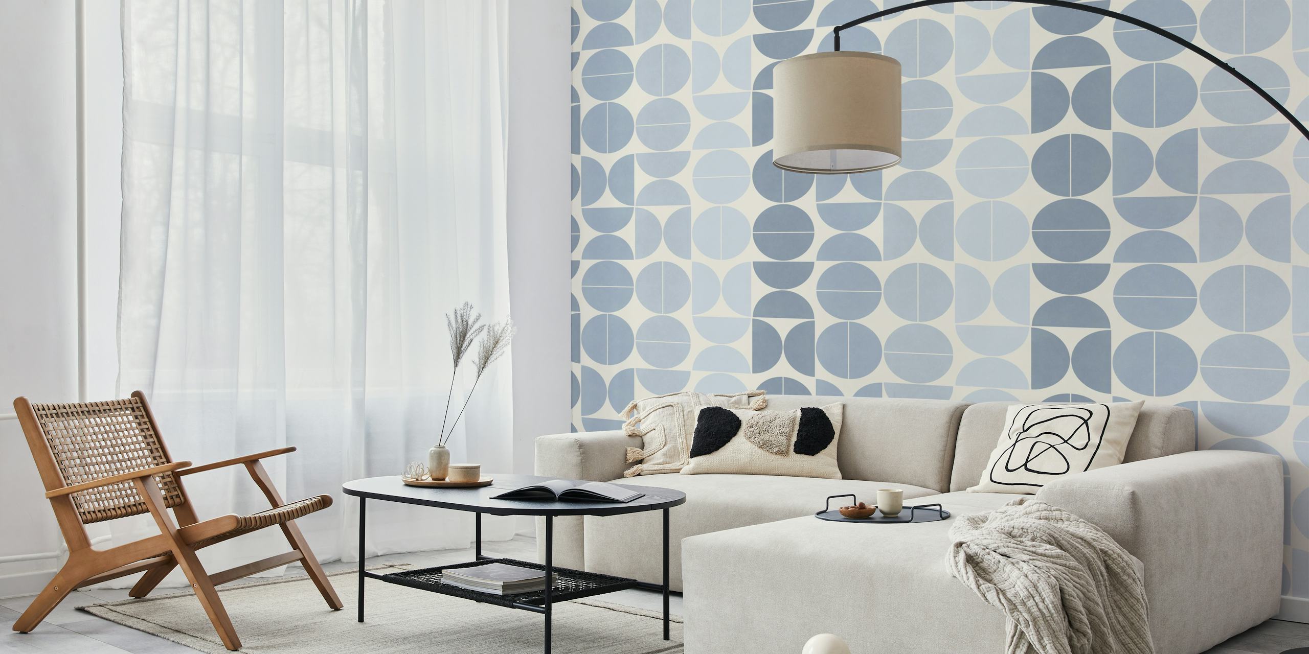 Bauhaus inspired wallpaper in light blue tones