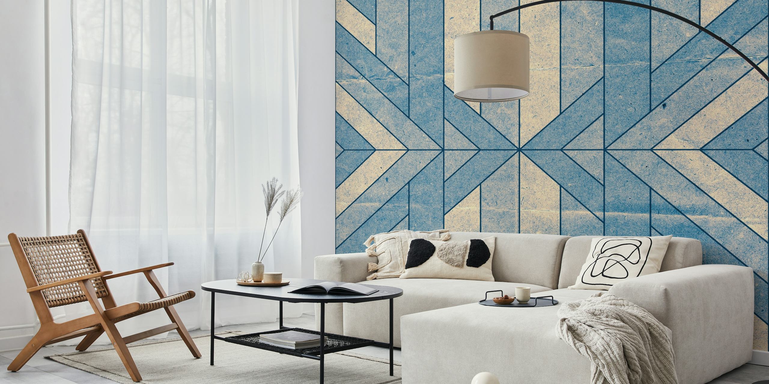 Oud papier geometrisch blauw fotobehang met vintage textuur en patroon
