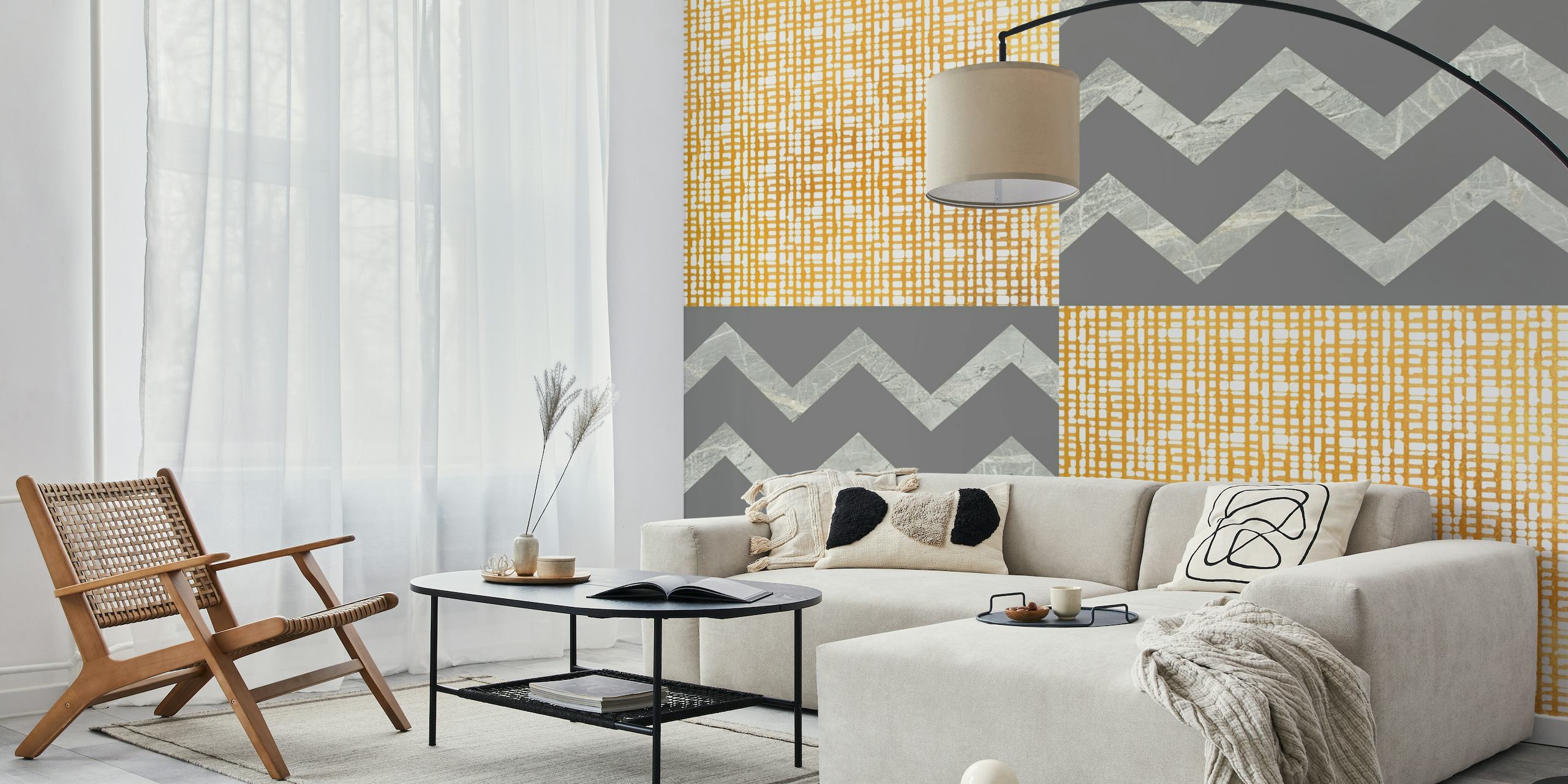 Marble Chevrons And Gold behang