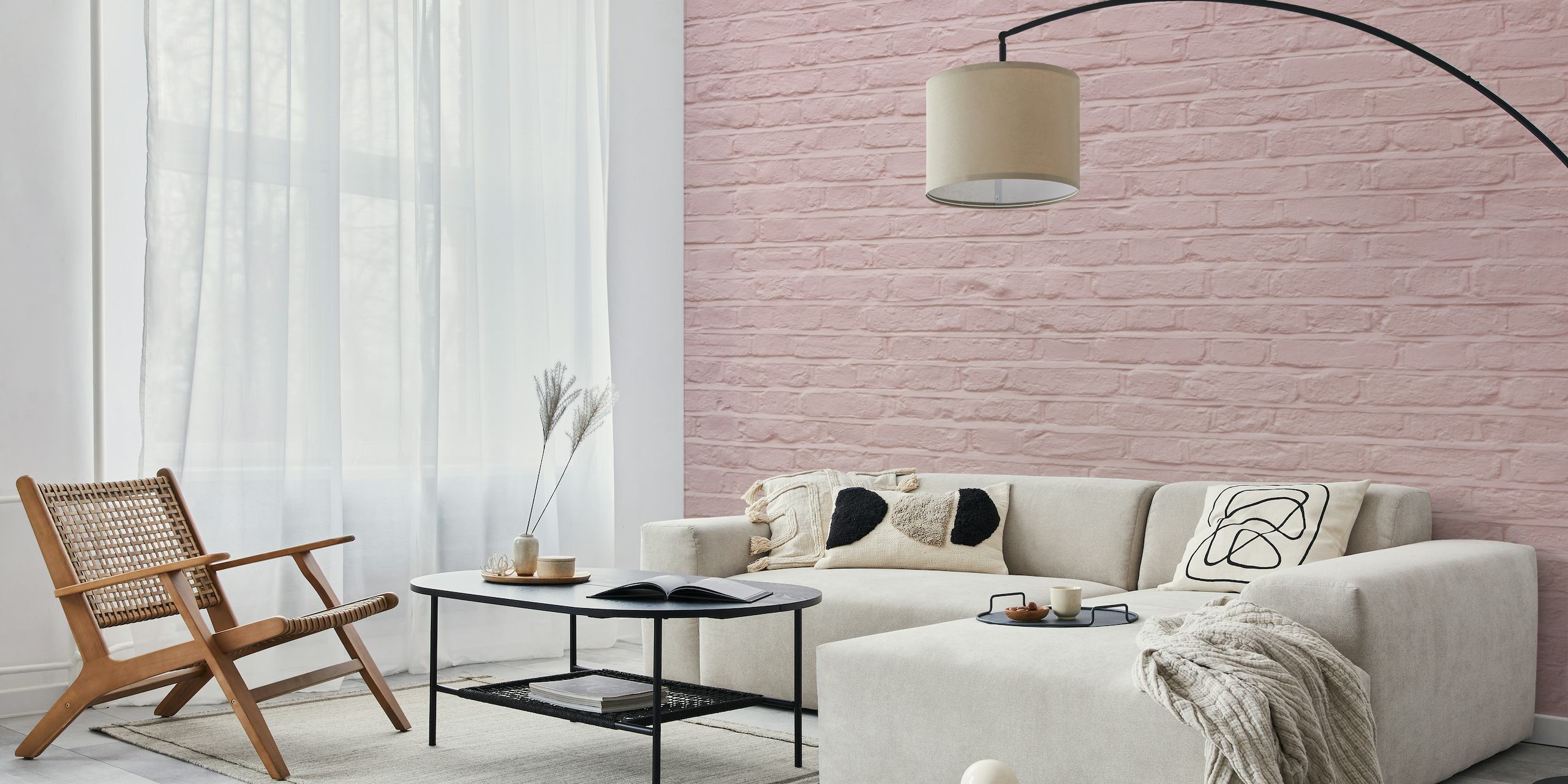 Pink color brick wall tapetit