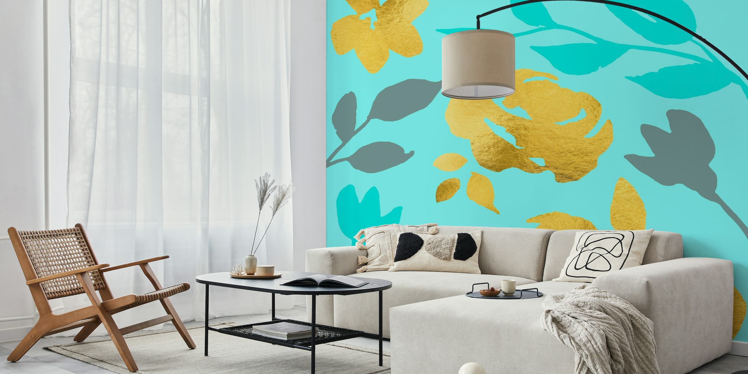 Gold Roses on Turquoise wallpaper
