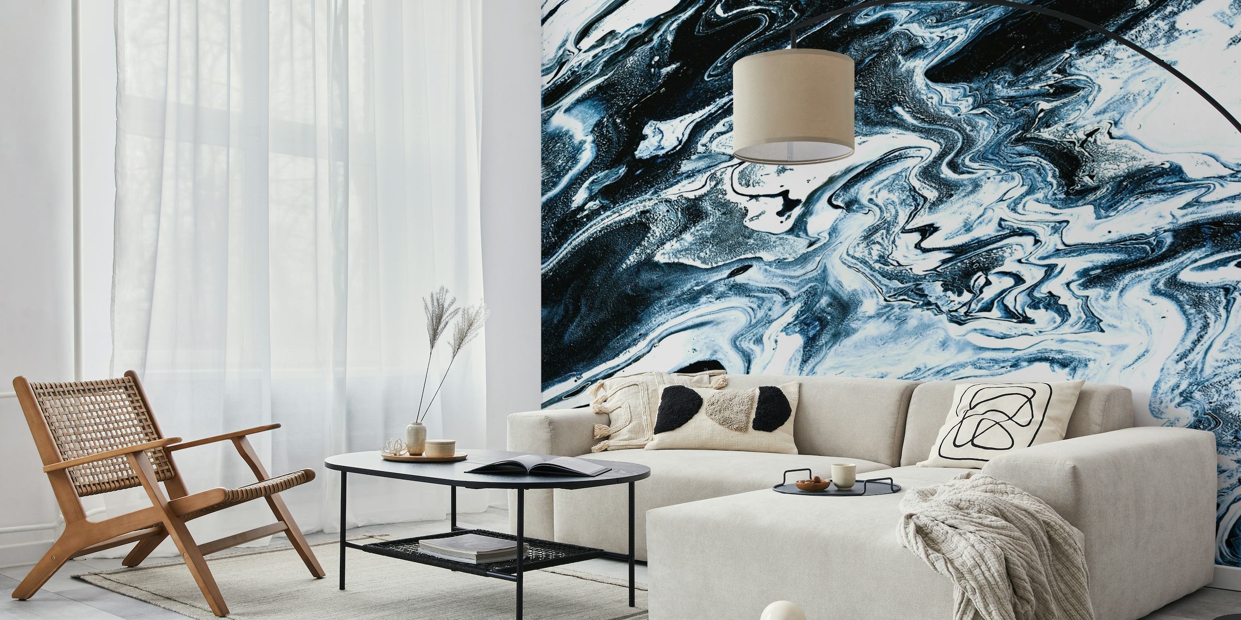 Dark blue and white marble pattern wall mural