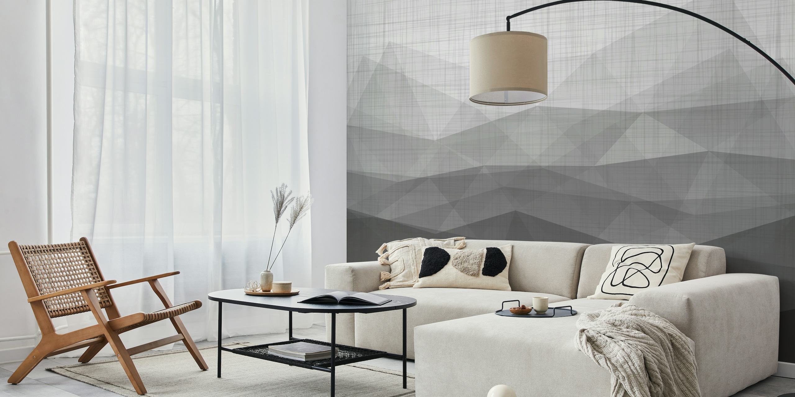 Minimalistische grijze driehoekjespatroon muurschildering