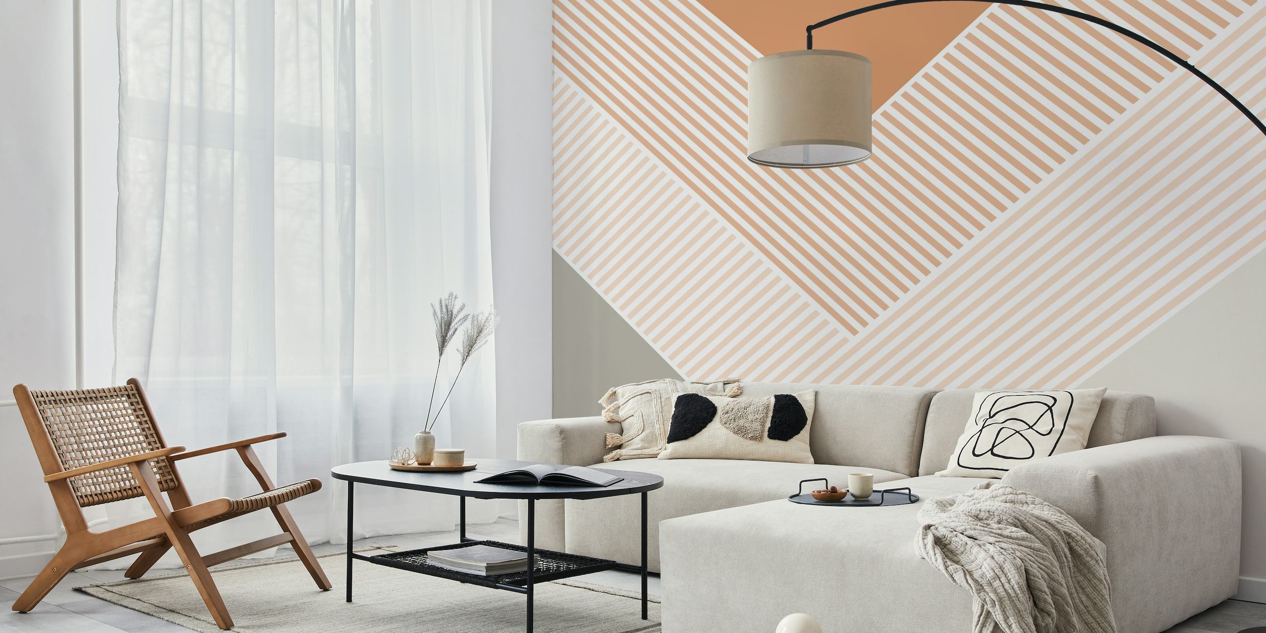 Minimal Triangles Neutrals wall mural with overlapping geometric patterns in soothing neutral tones