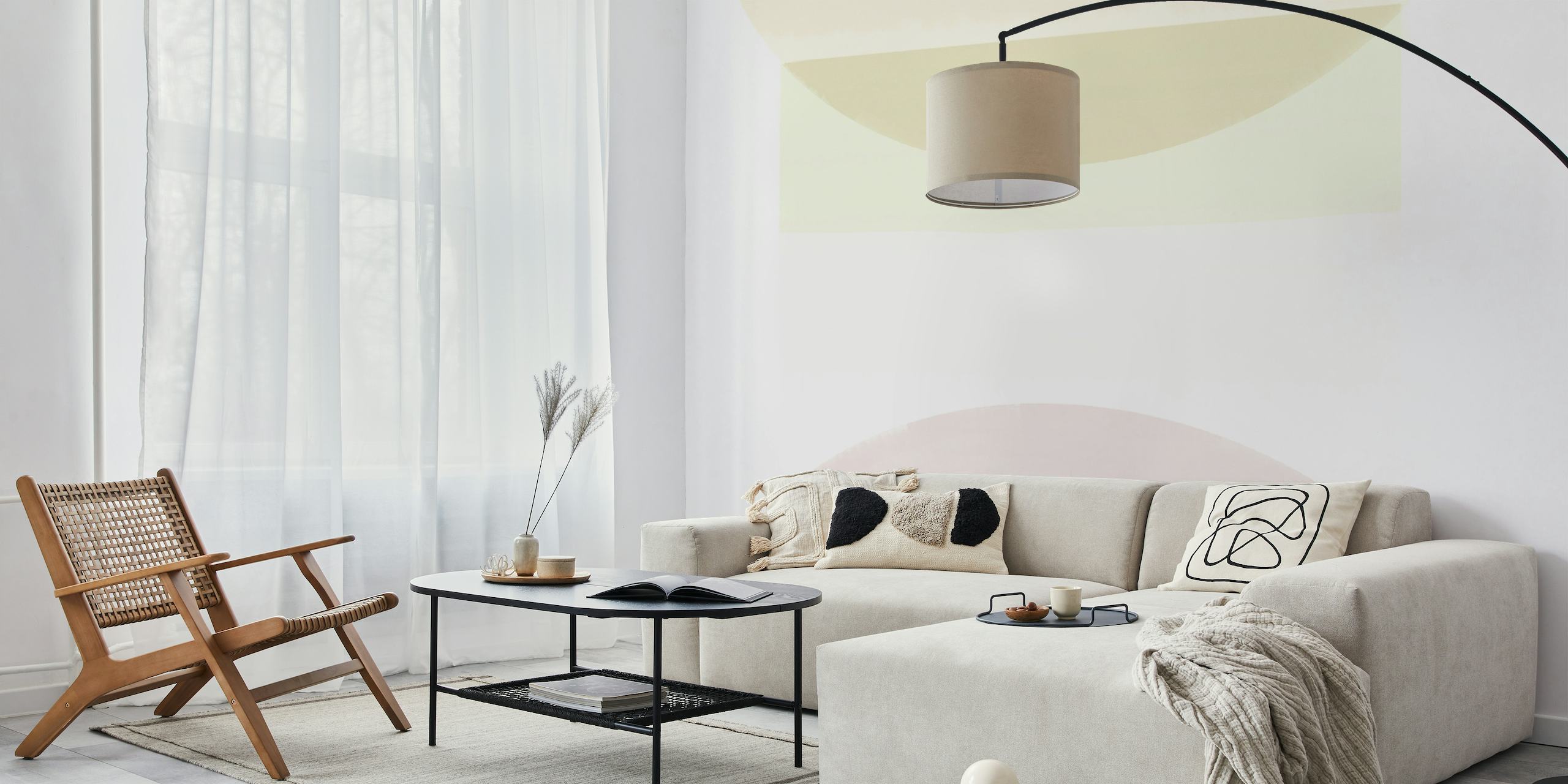 Fotomural minimalista estilo Bauhaus con suaves pasteles y formas geométricas