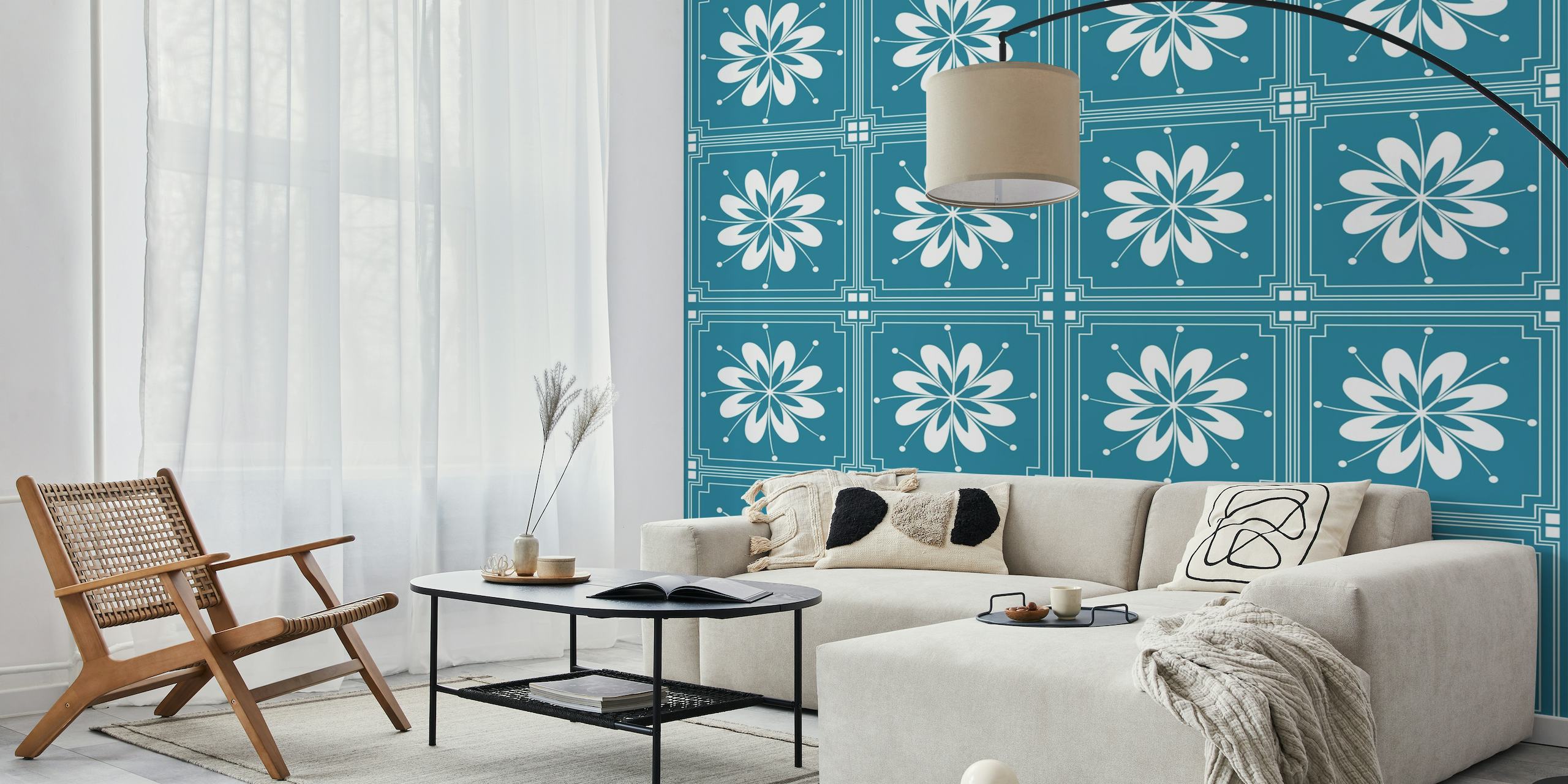 Floral Pattern Dark Teal Blue wallpaper