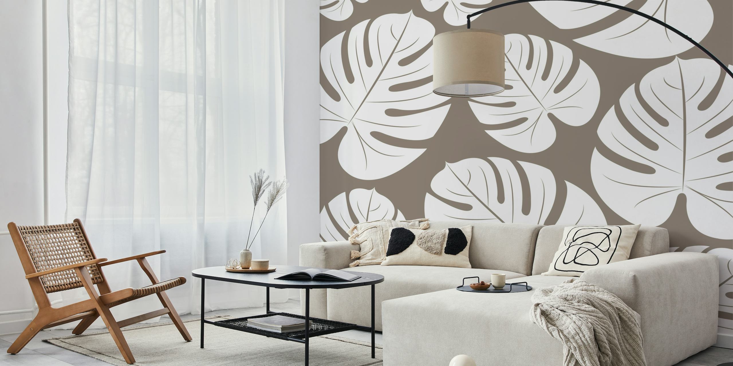 White Palm Leaves Taupe Ash tapete