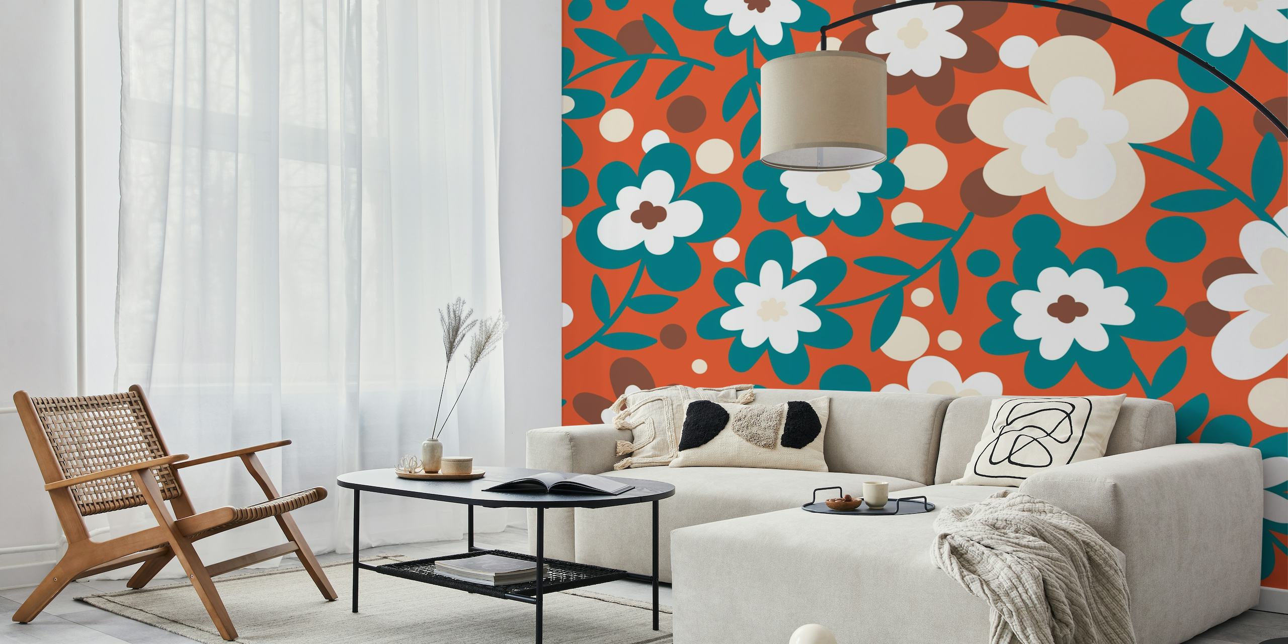 Bright flower pattern accent behang