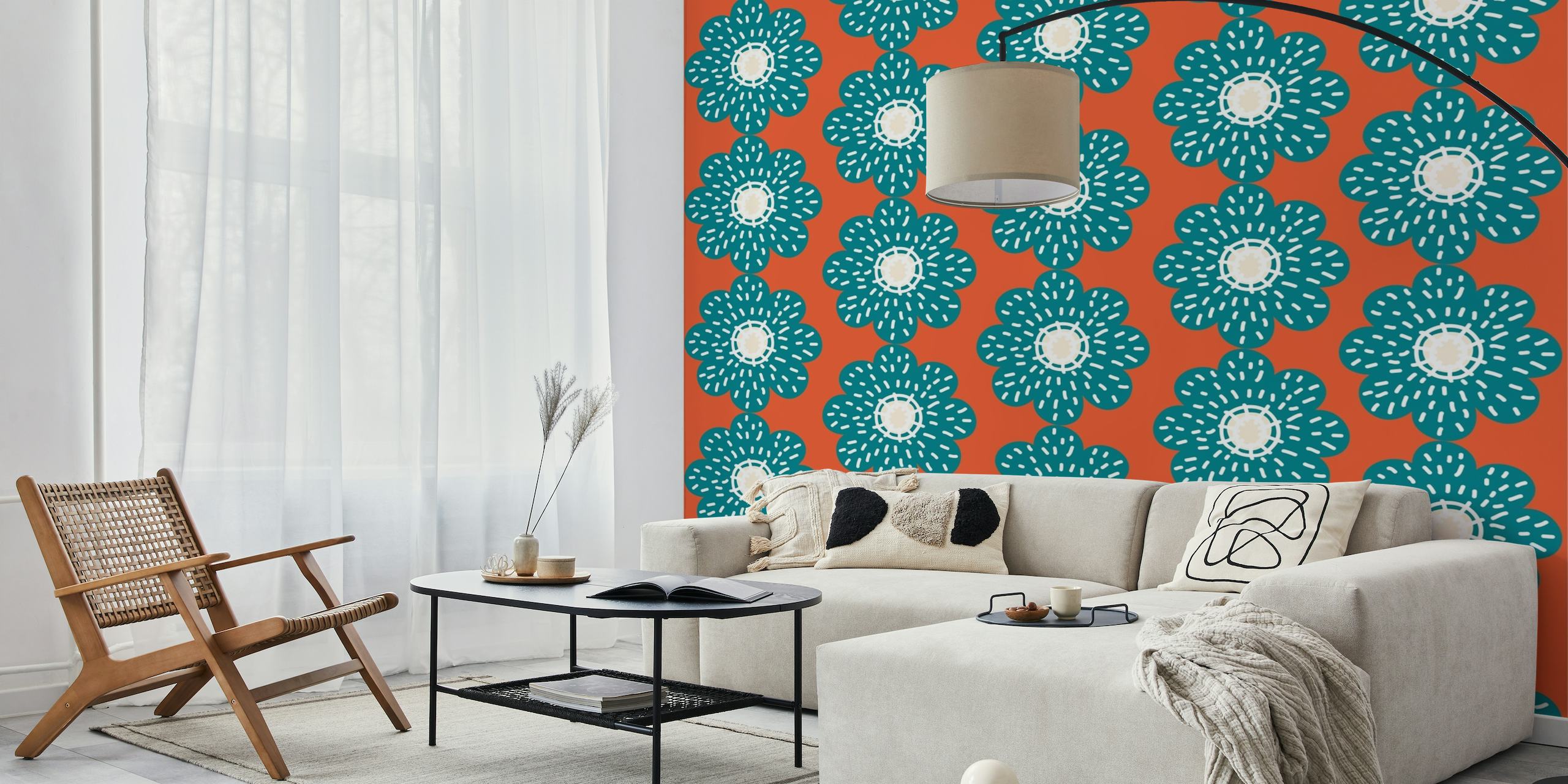 Teal Poppy Modern Pattern wallpaper