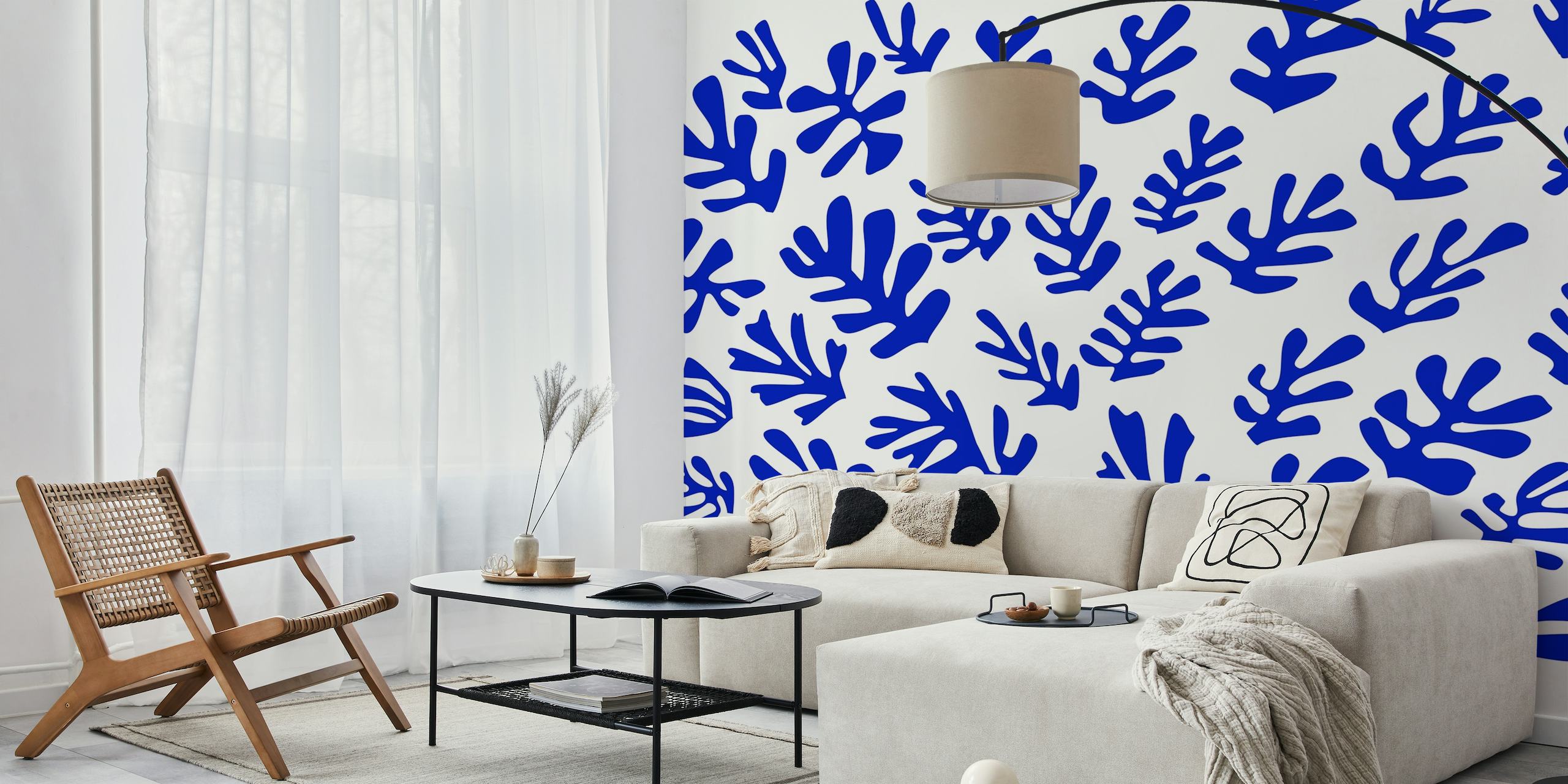 Blue Matisse Inspired Leaf papel pintado
