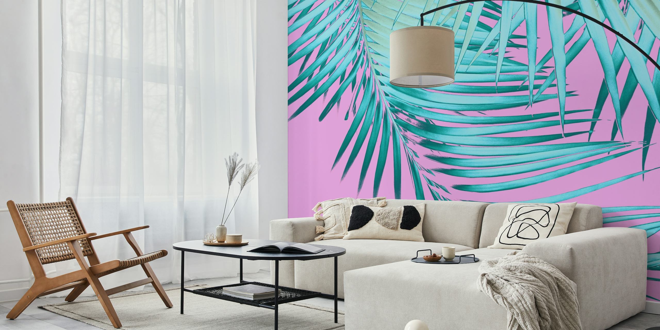 Palm Leaves Pink Blue Vibes 1 ταπετσαρία