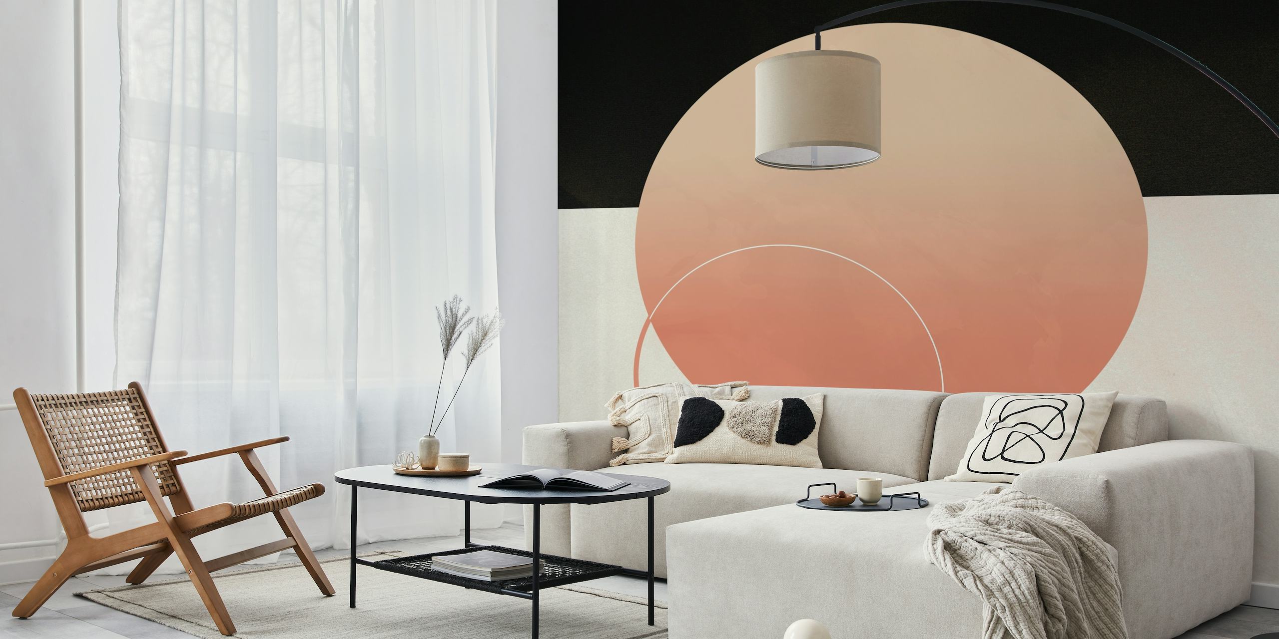 Abstract Retro Moon wall mural with terracotta and blush tones