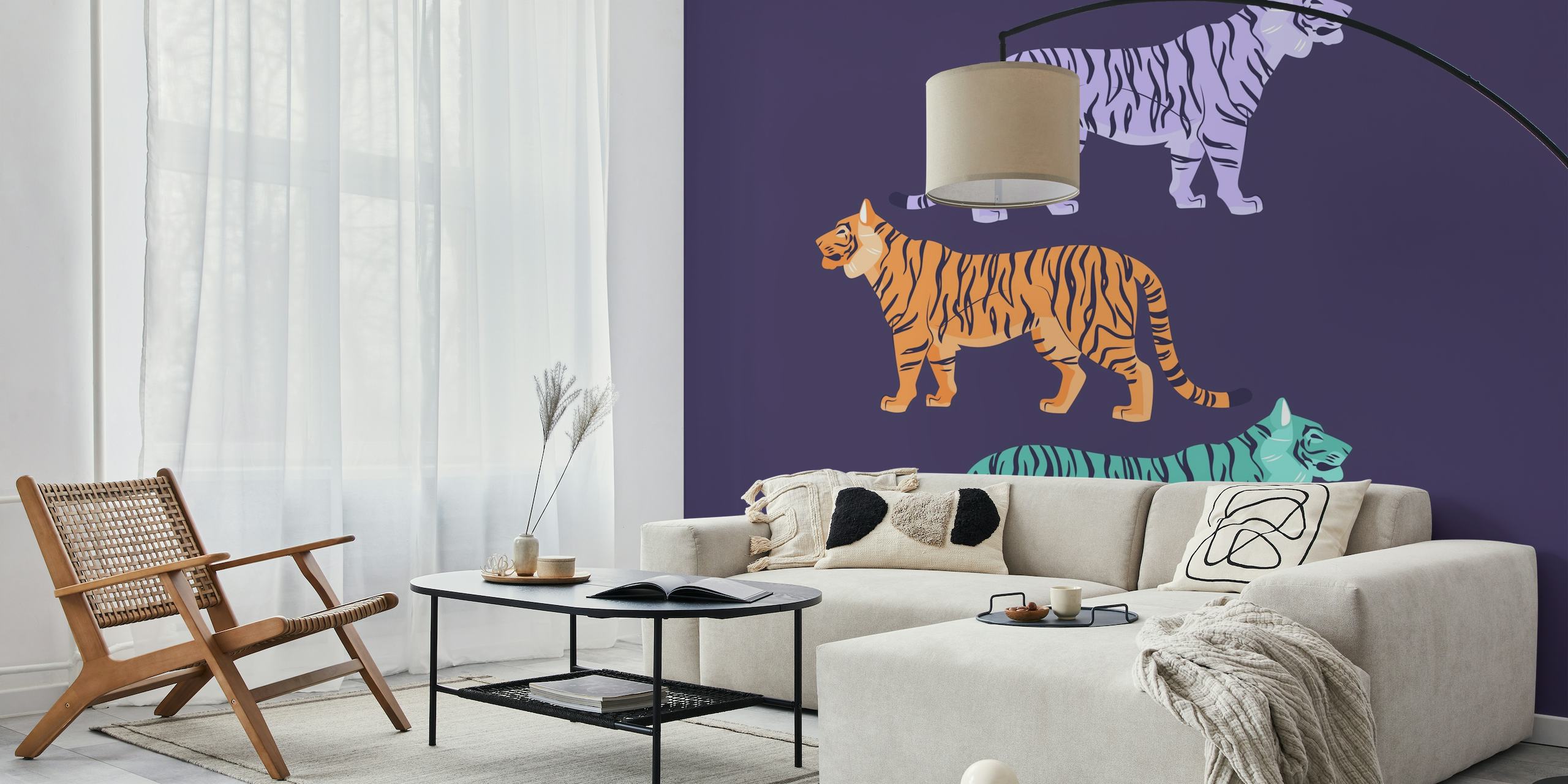 Three Tigers Purple papel de parede