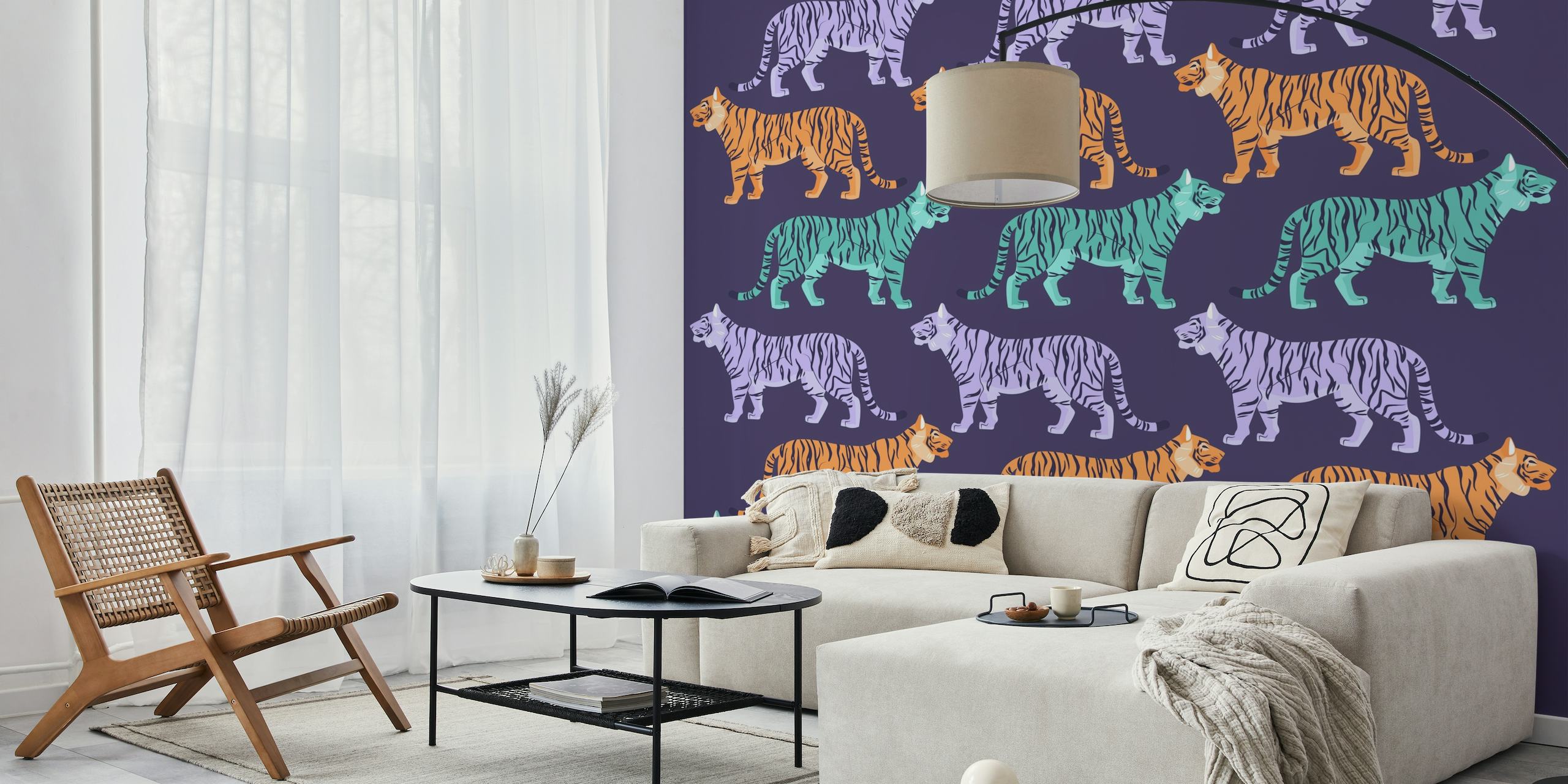 Three Tigers Purple Pattern behang