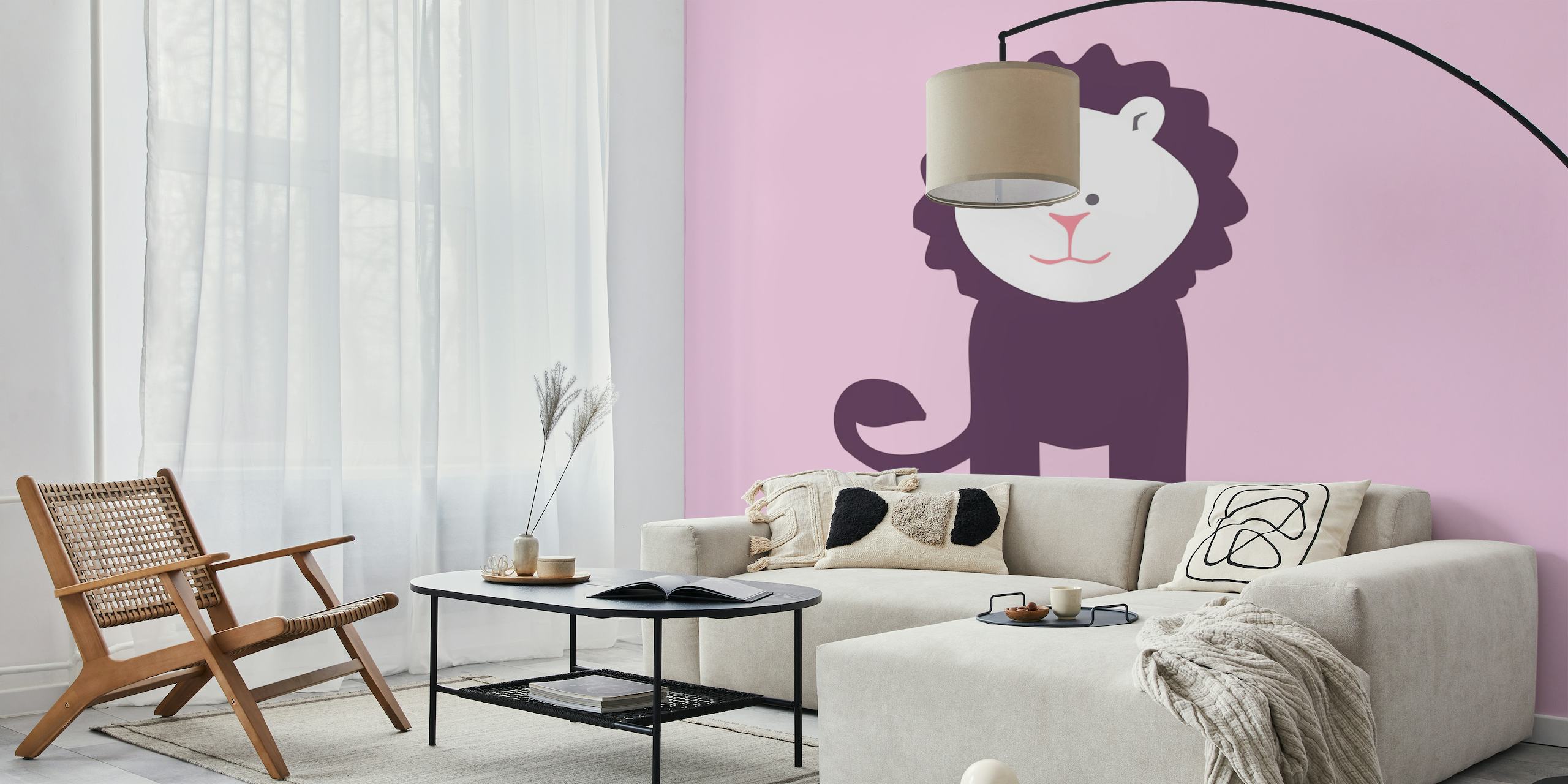 Powder Pink Purple Lion behang