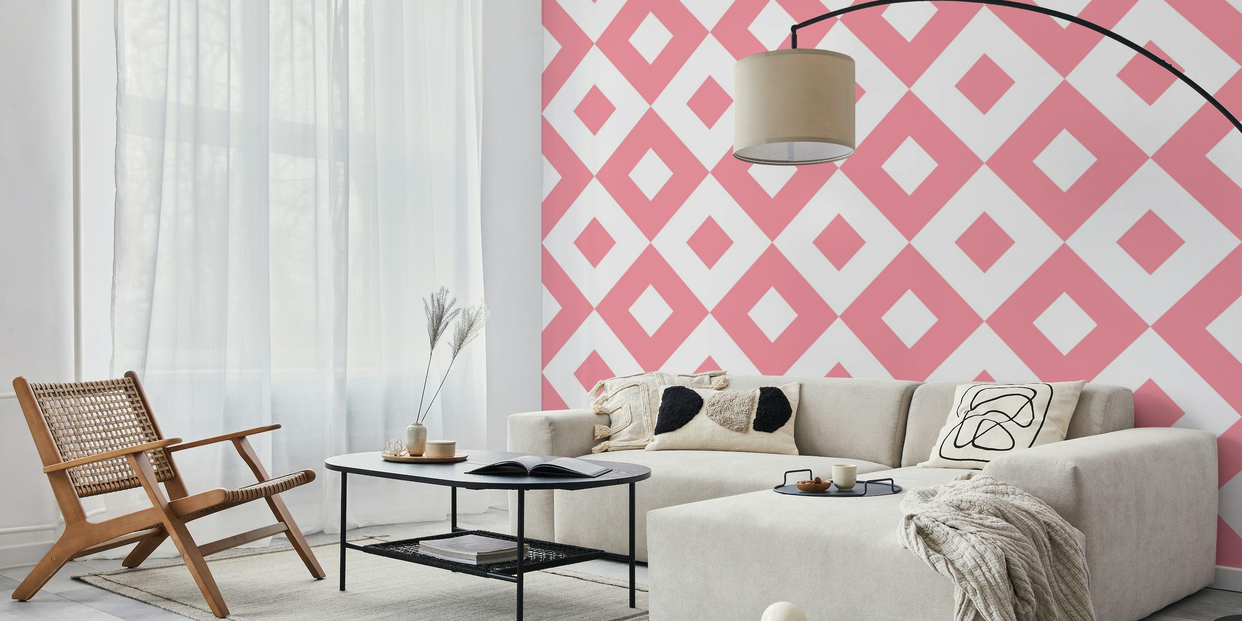 Rhombus Flamingo Pink White wallpaper