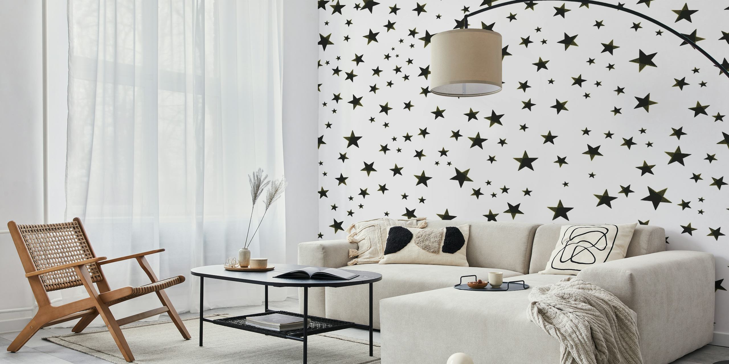 Shining golden and white stars papel de parede