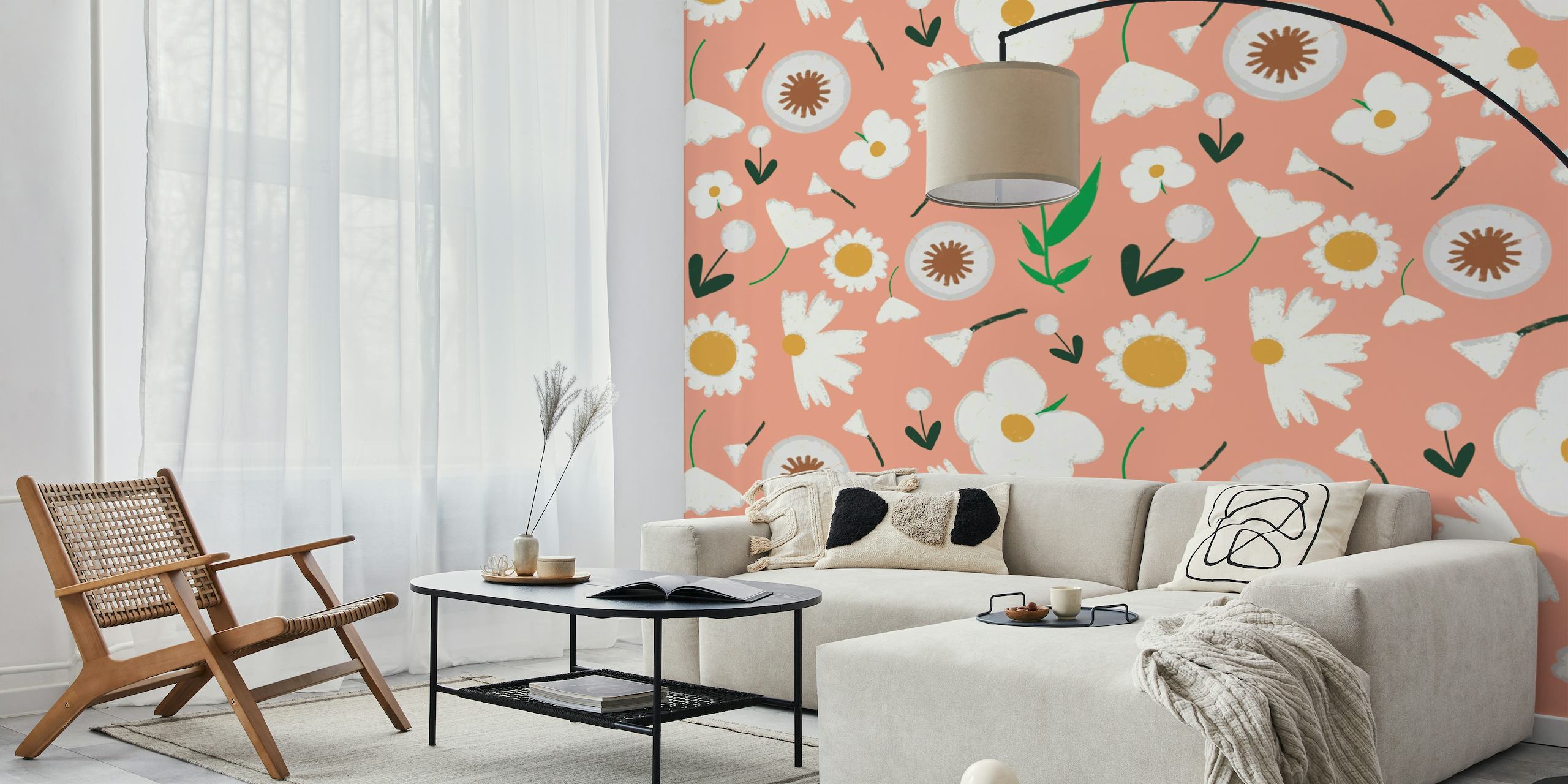 Marigold and Dandelion Pink wallpaper