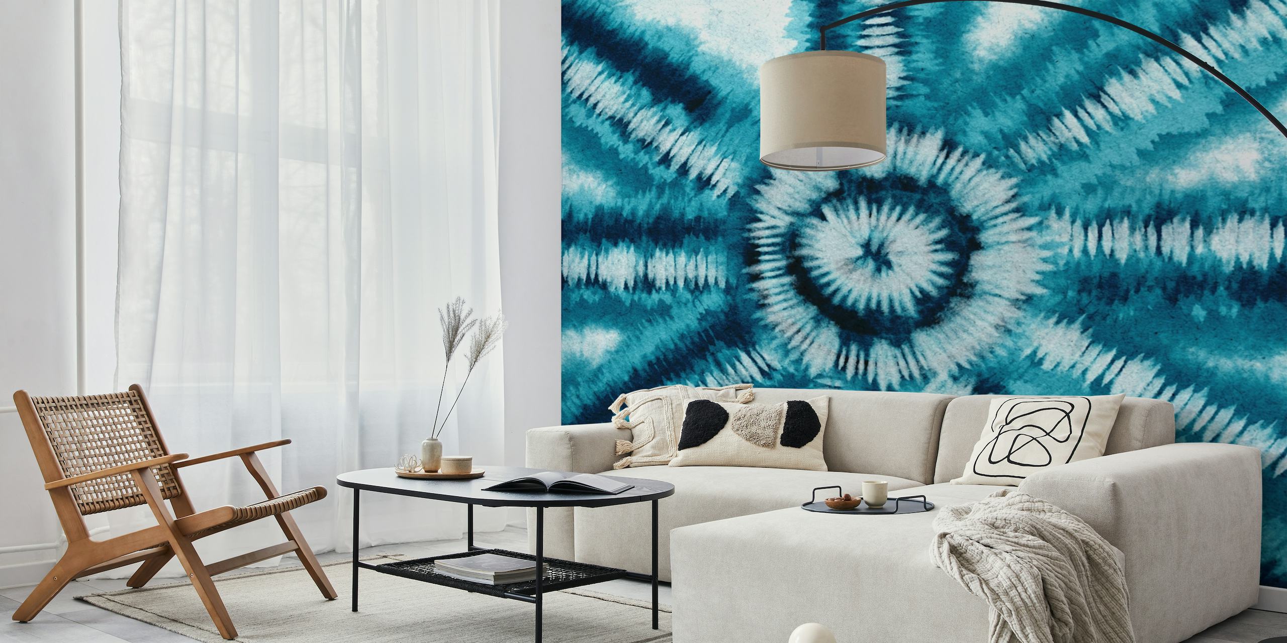 Tie Dye Background 6 wall mural with gradient blues and concentric patterns