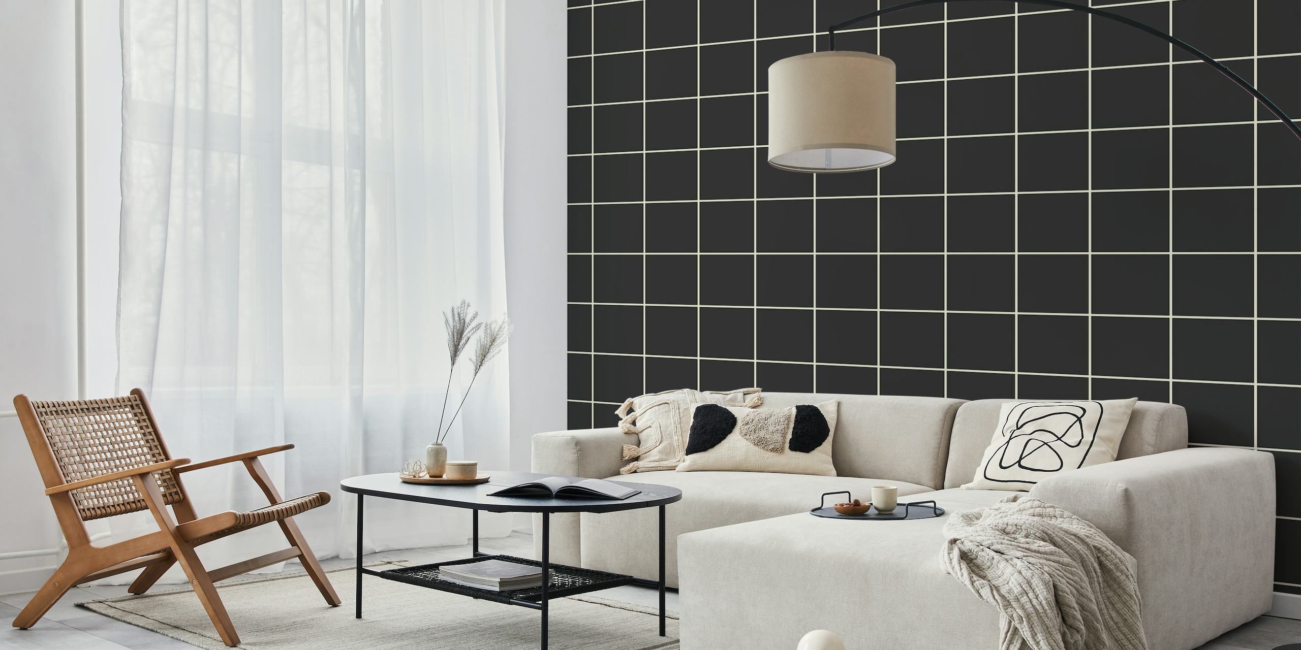 Grids Black fotobehang met een eenvoudig maar elegant zwart rasterpatroon