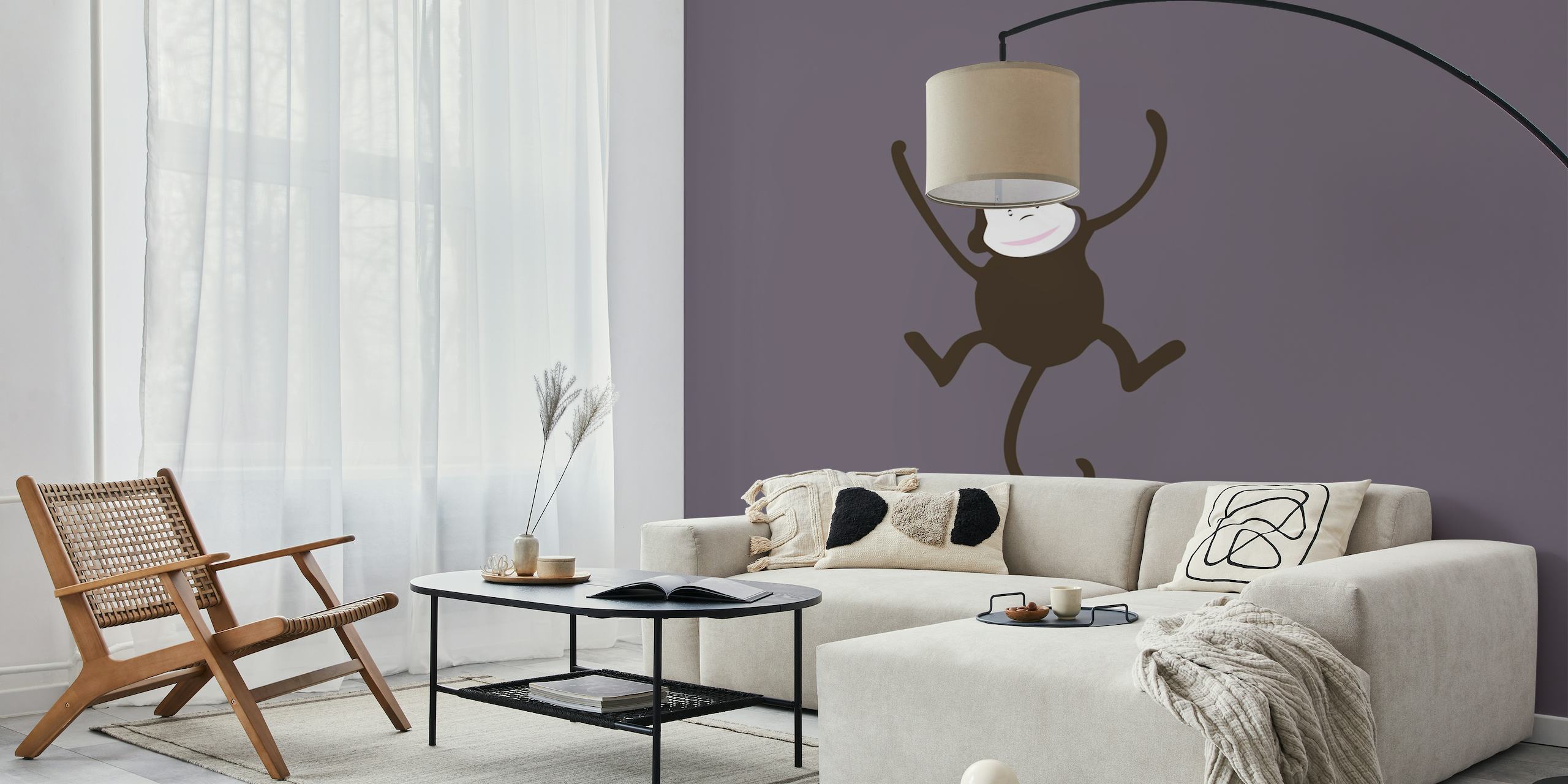 Fotomural diseño silueta de mono sobre un fondo color ciruela
