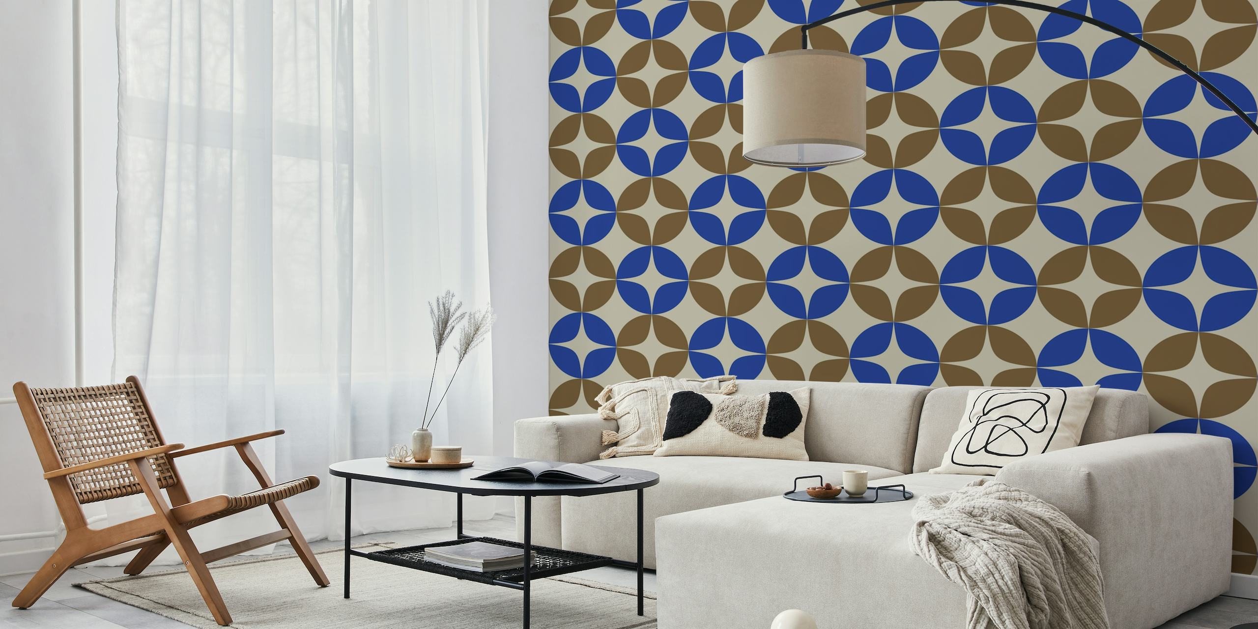 Mid Century Modern Shapes Pattern in Blue and Brown tapete