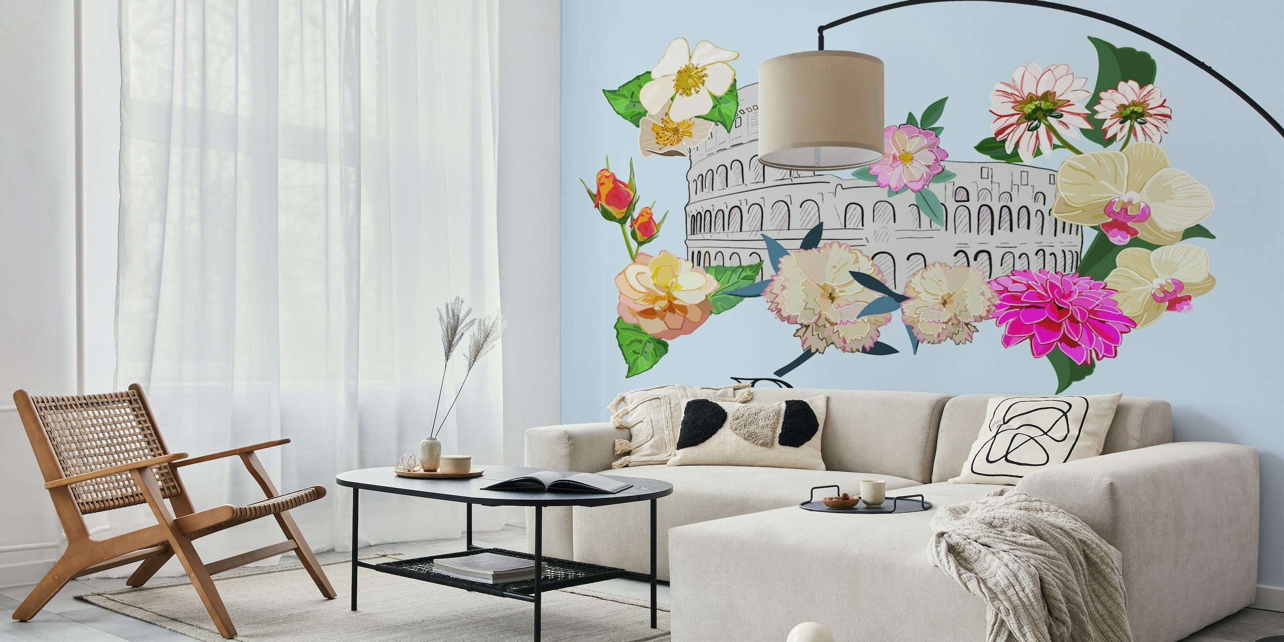 Rome illustration with flowers behang