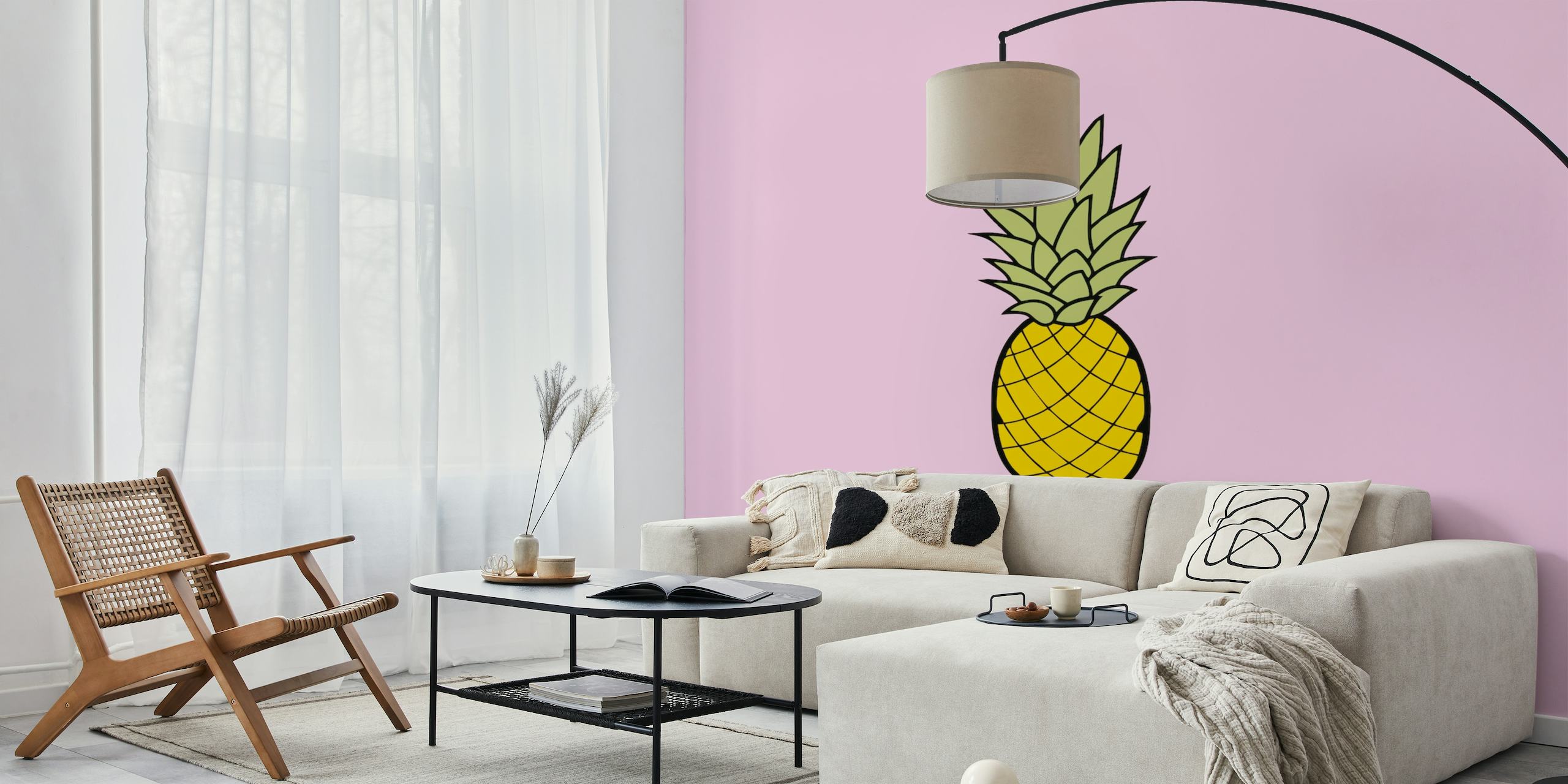 Solid pink yellow pineapple behang