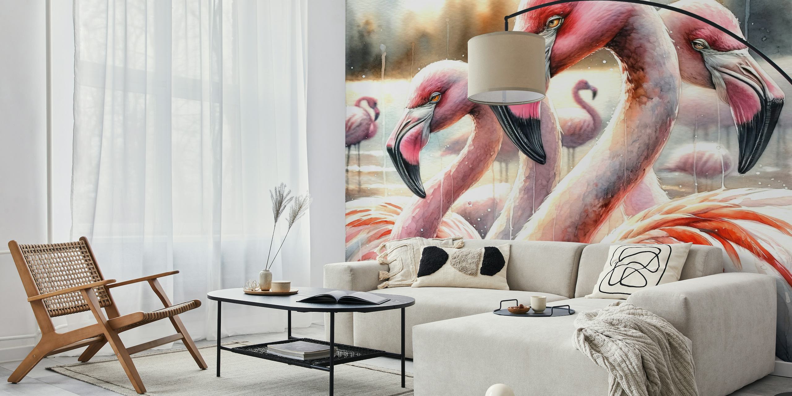 Watercolor Flamingos behang