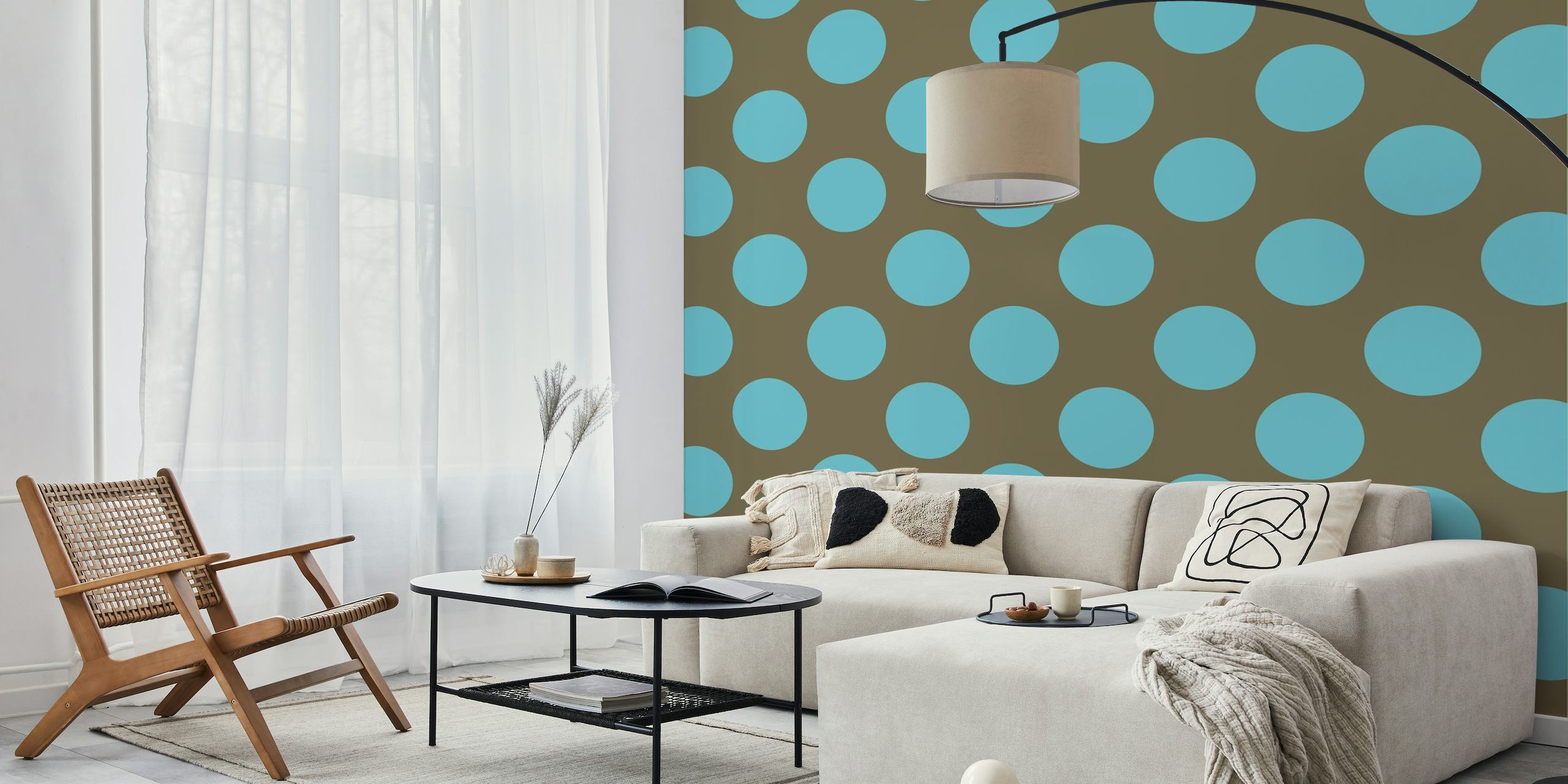 Brown Turquoise polka dotted art behang
