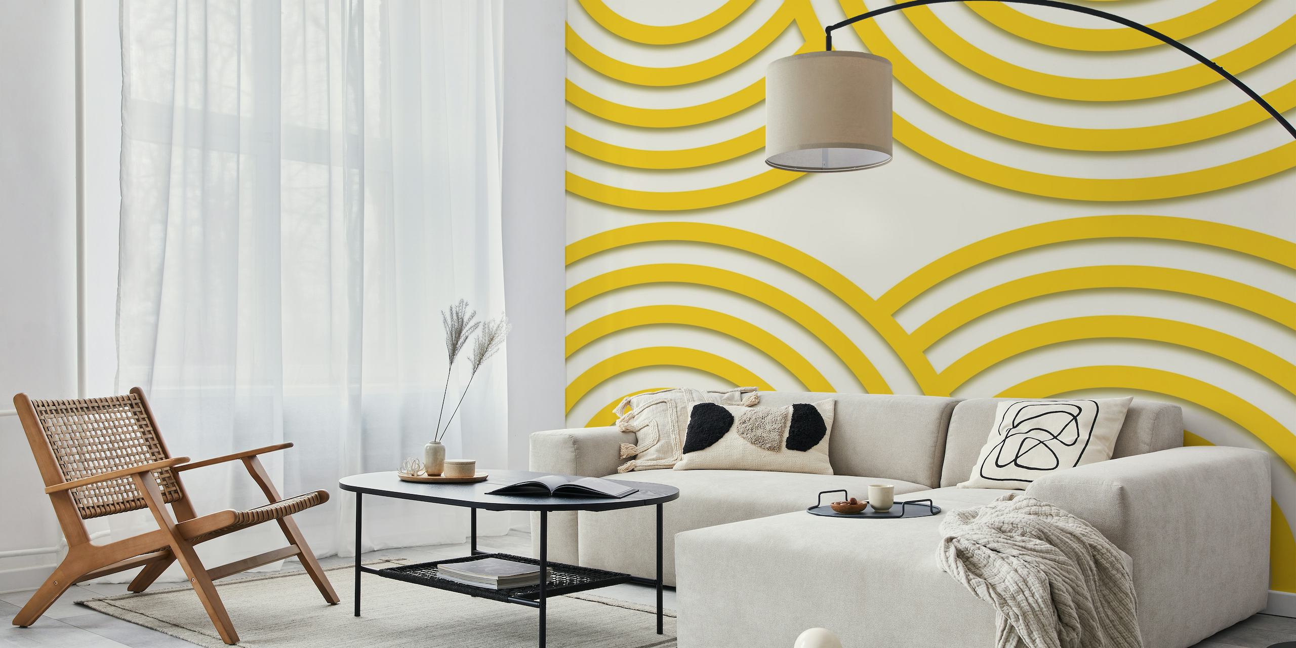 Modern Mid Century Bauhaus Rounds Yellow tapetit