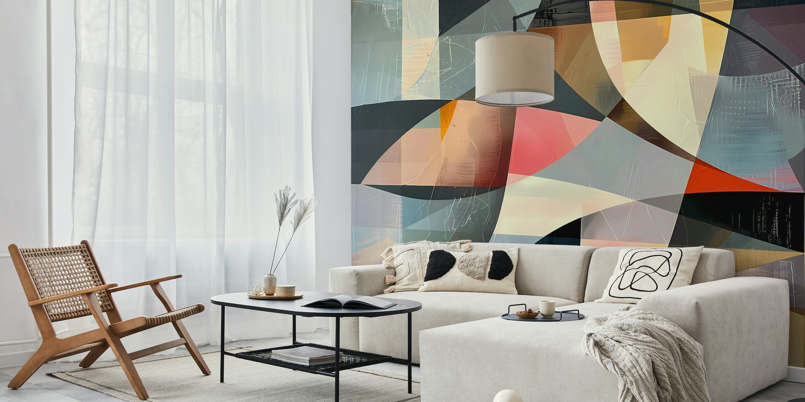 Abstract wall mural with colorful geometric patterns