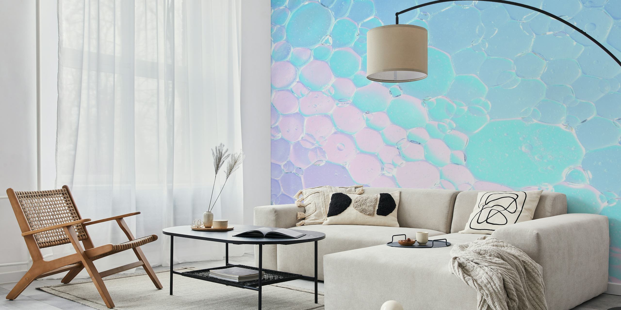 Mural de parede abstrato com bolhas pastel em um padrão 'Bubble Burst'
