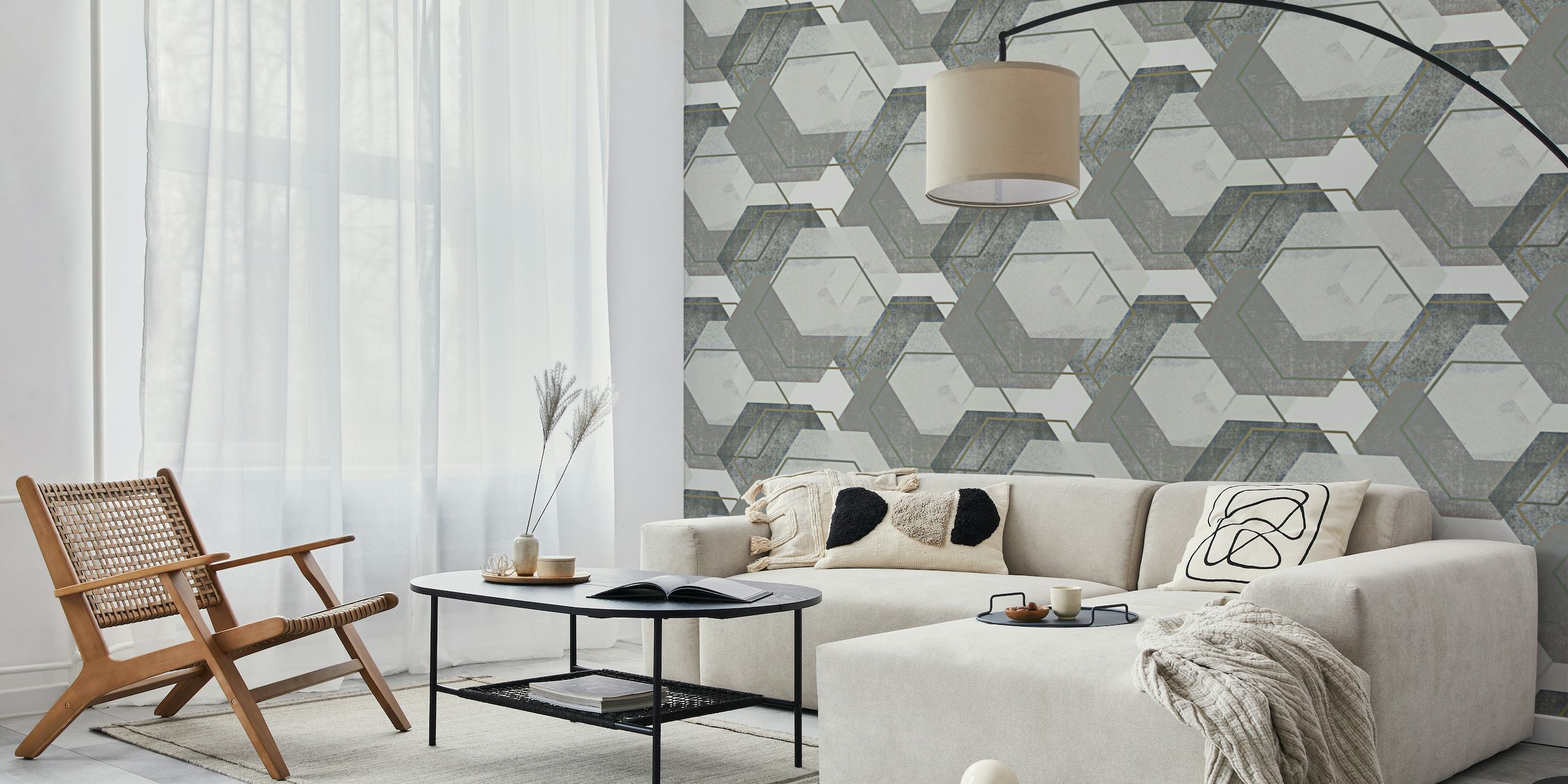 Gedecktes graues, einfarbiges Wandbild mit geometrischem Retro-Design