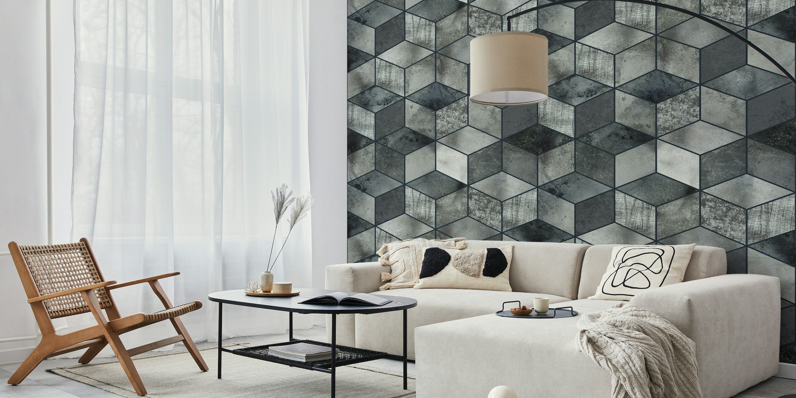 Cubics Modern 3D Geometry Grey tapetit