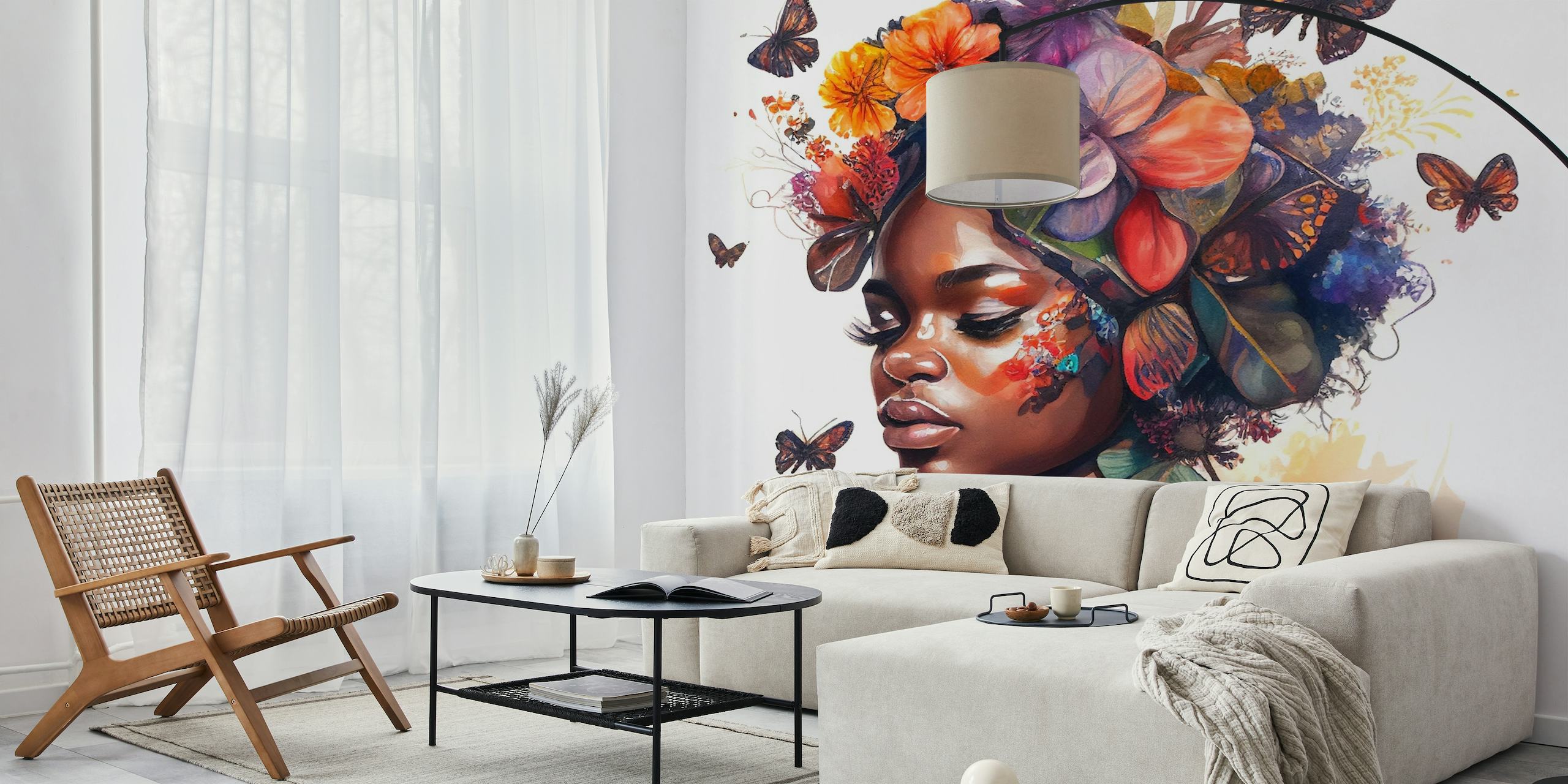 Watercolor Butterfly African Woman #2 papiers peint