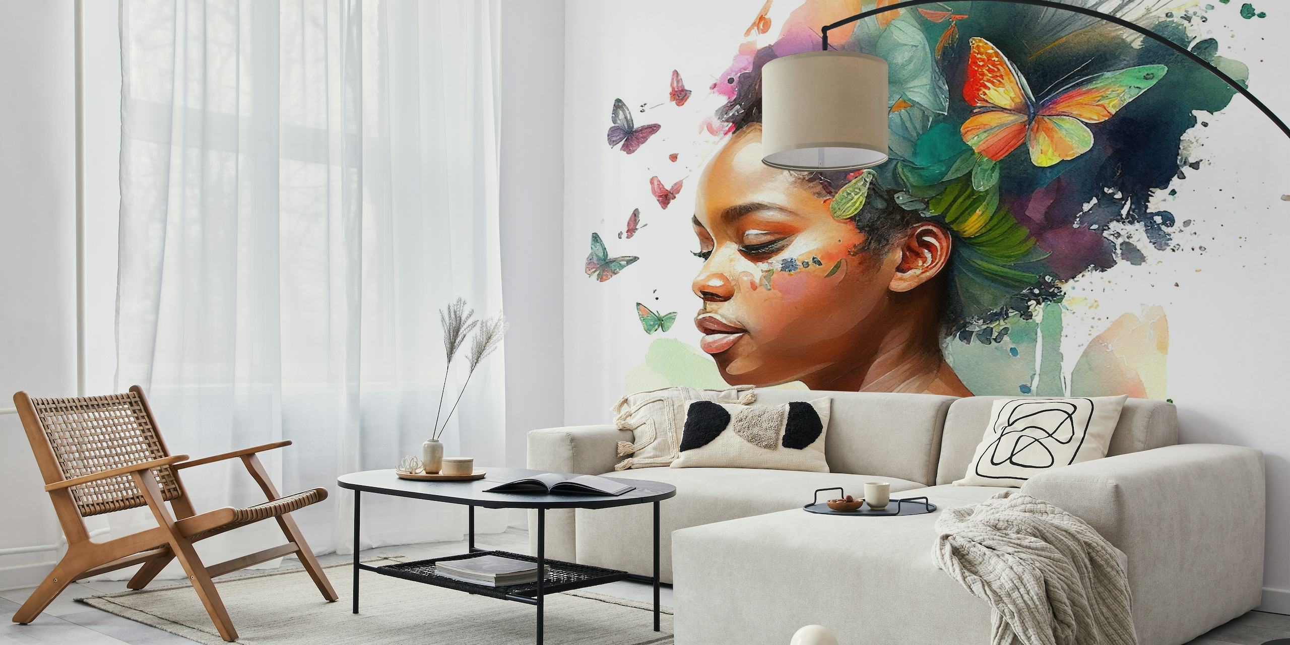 Watercolor Butterfly African Woman #3 wallpaper