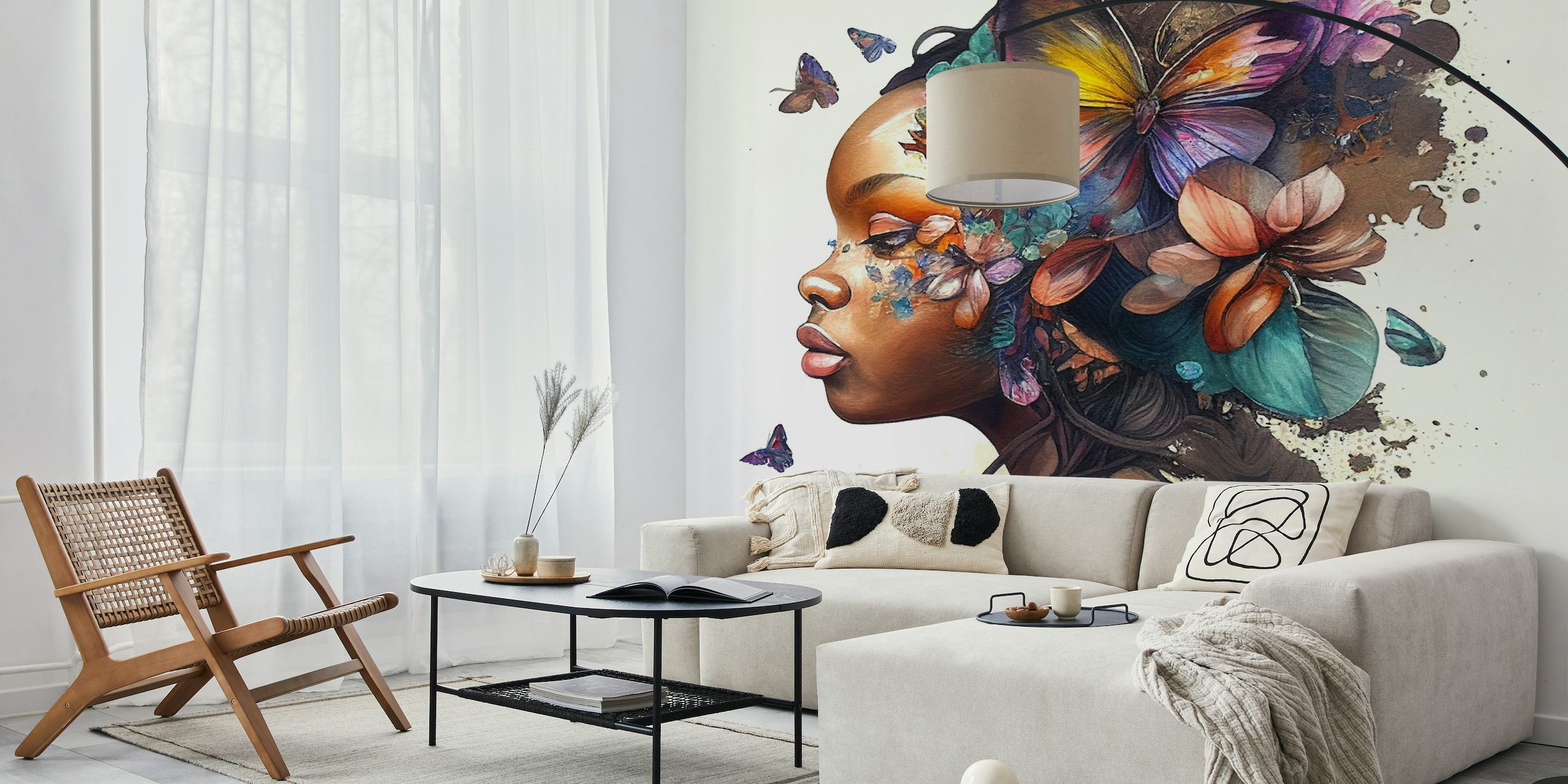 Watercolor Butterfly African Woman #8 wallpaper