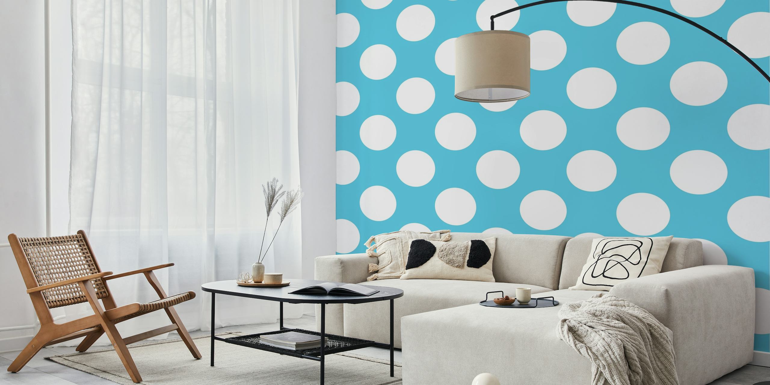 Sky blue polka dotted pattern wallpaper