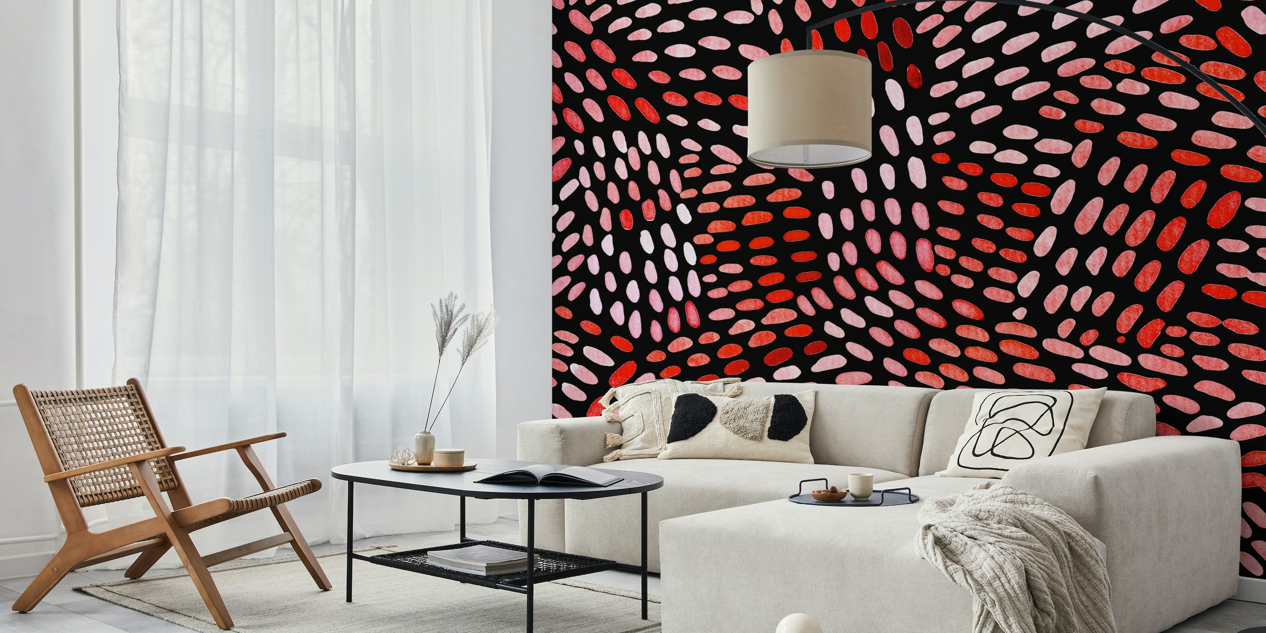 Red watercolor dotted lines pattern wall mural