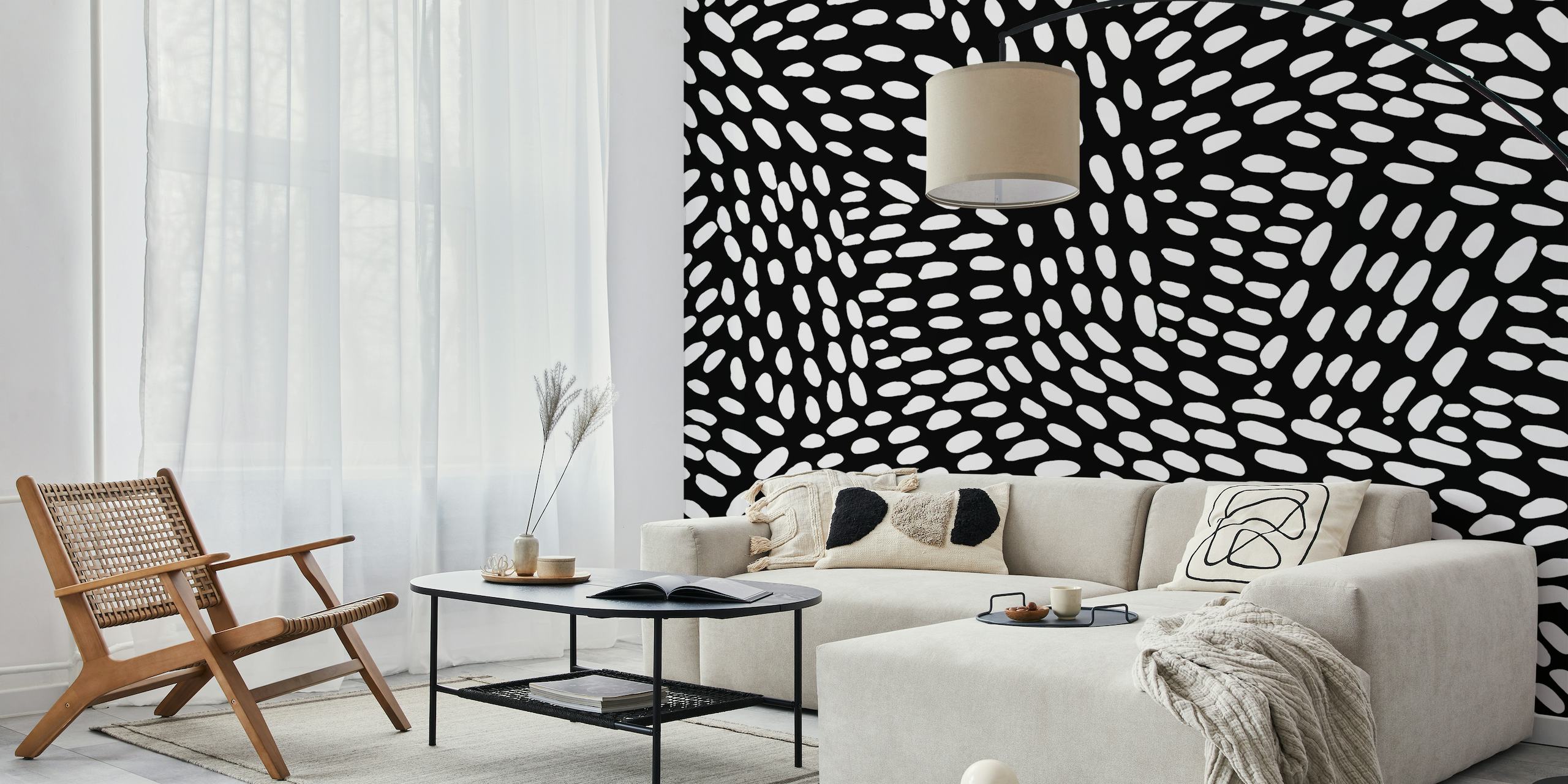 Abstract black and white dotted line pattern wall mural