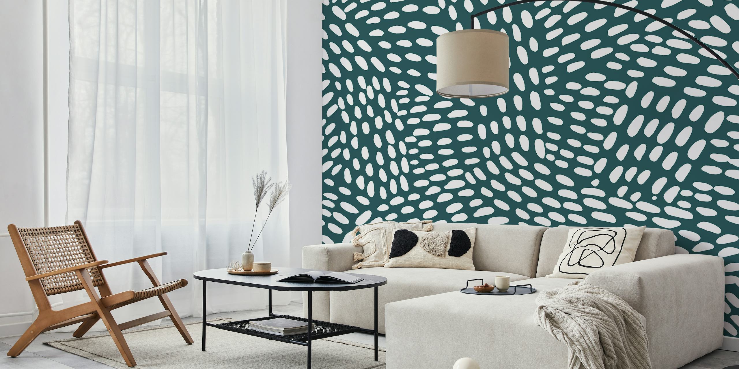 Dotted lines on teal wallpaper