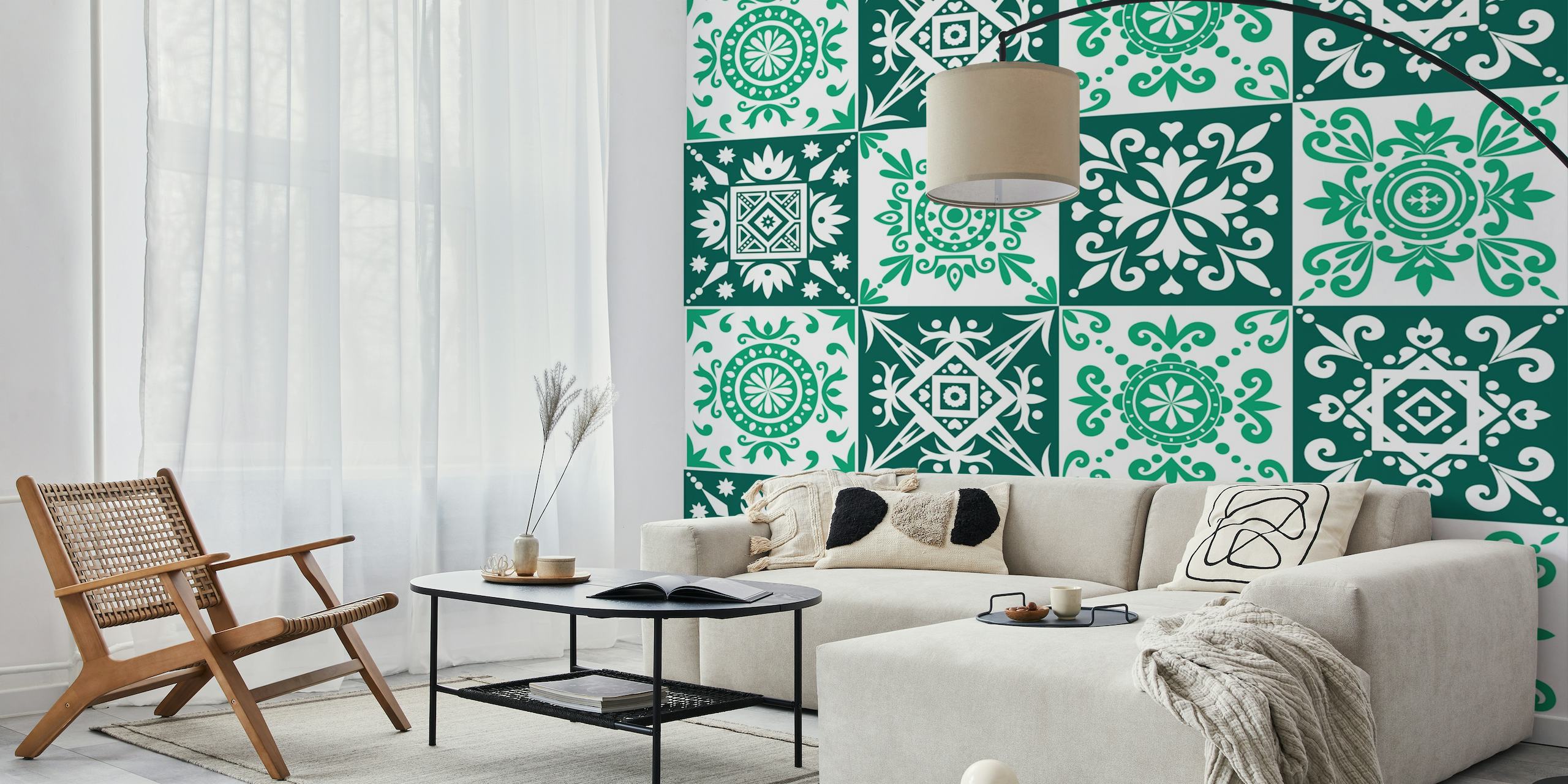 Spanish tile in jungle and emerald papel de parede