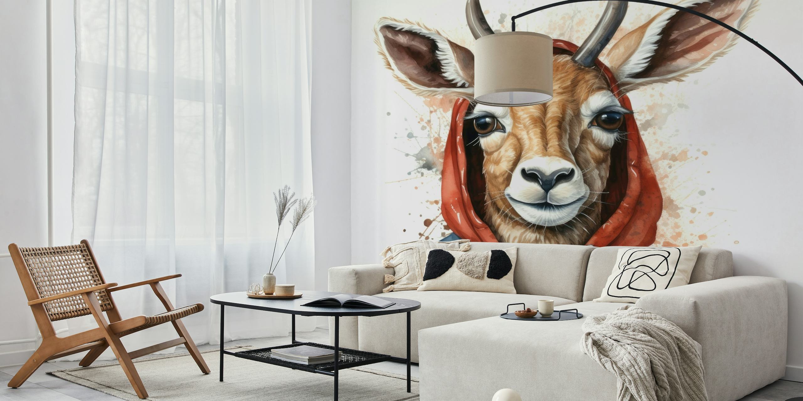 Watercolor Cartoon Antelope in a Hoodie papel de parede