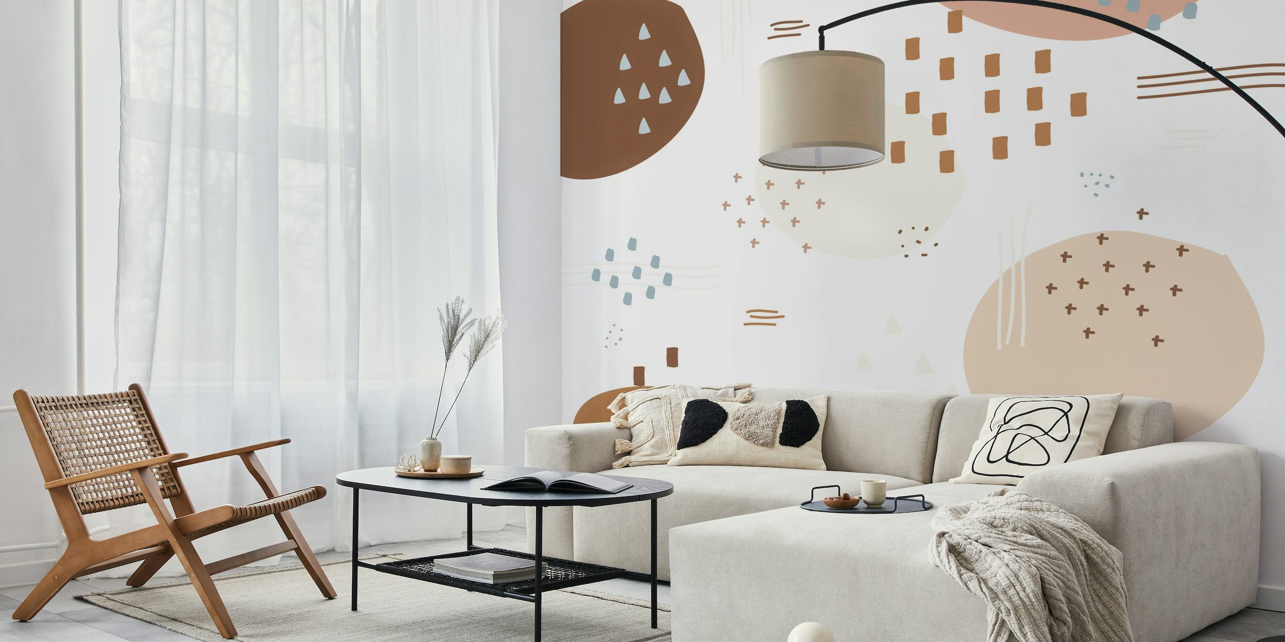 Moderne abstrakt brunt og beige vægmaleri med minimalistisk design