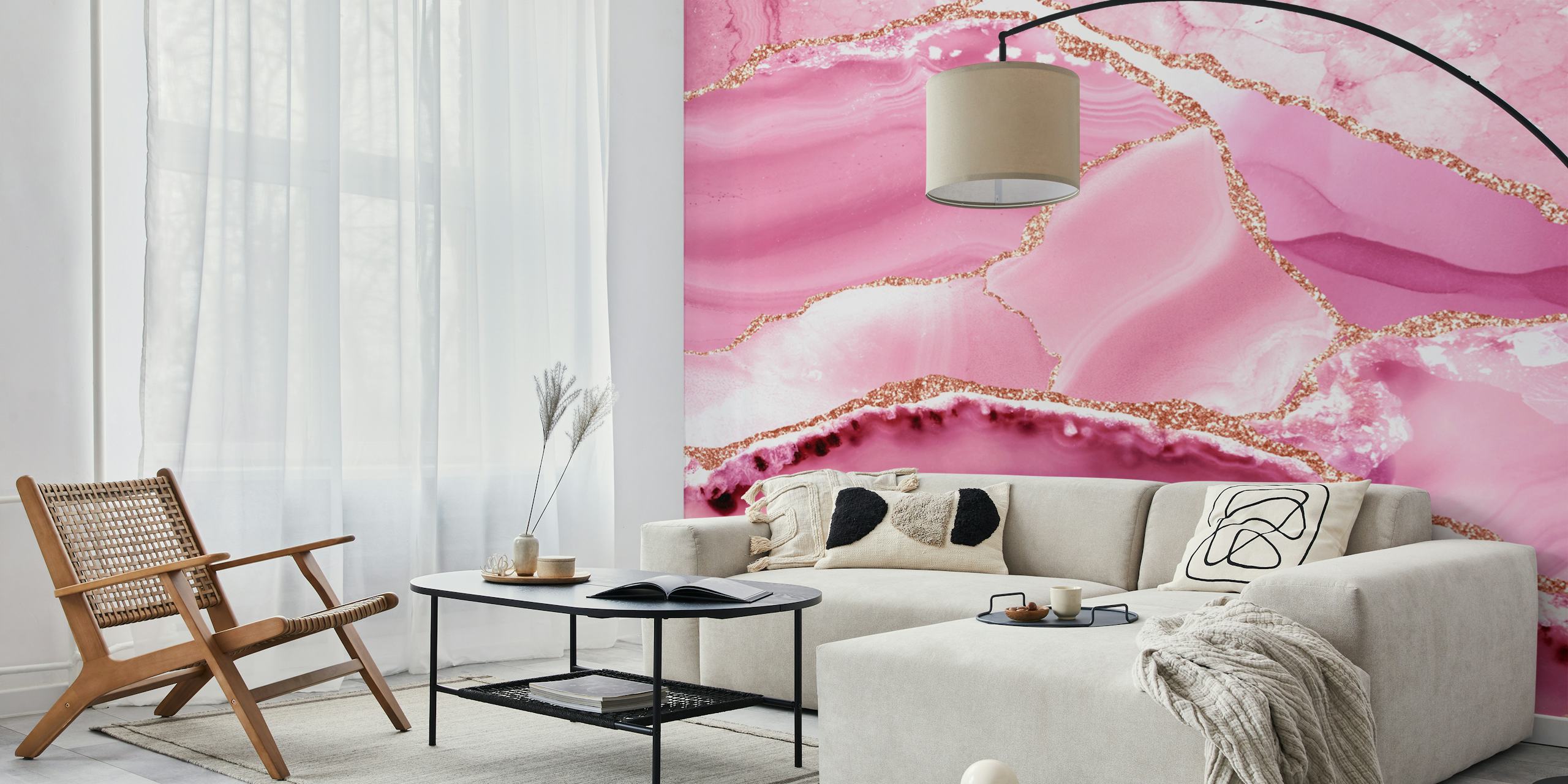 Hygge Pink Marble wallpaper design in a room